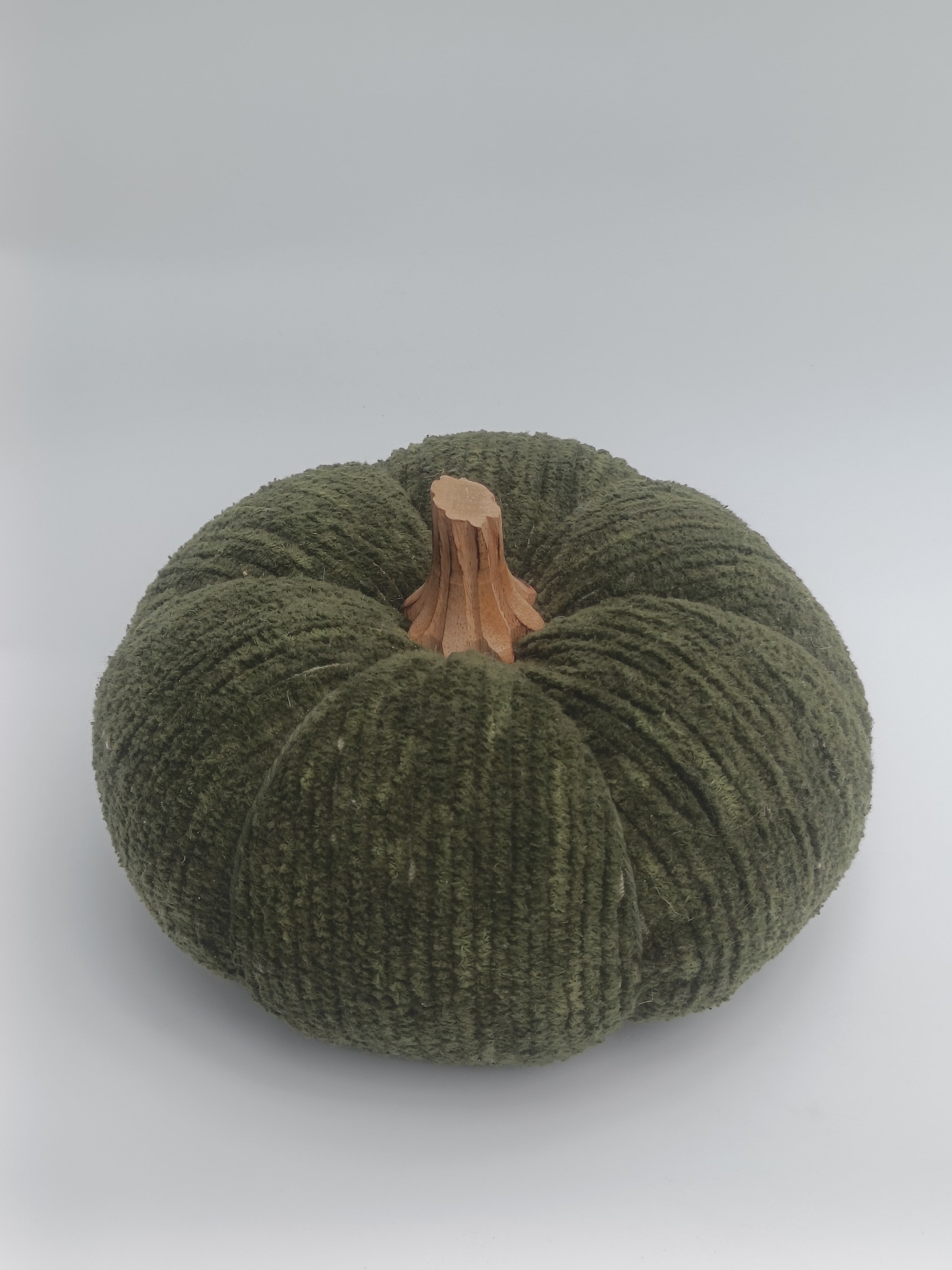 Forest Green Corduroy Pumpkin Cushion with Wooden Stem