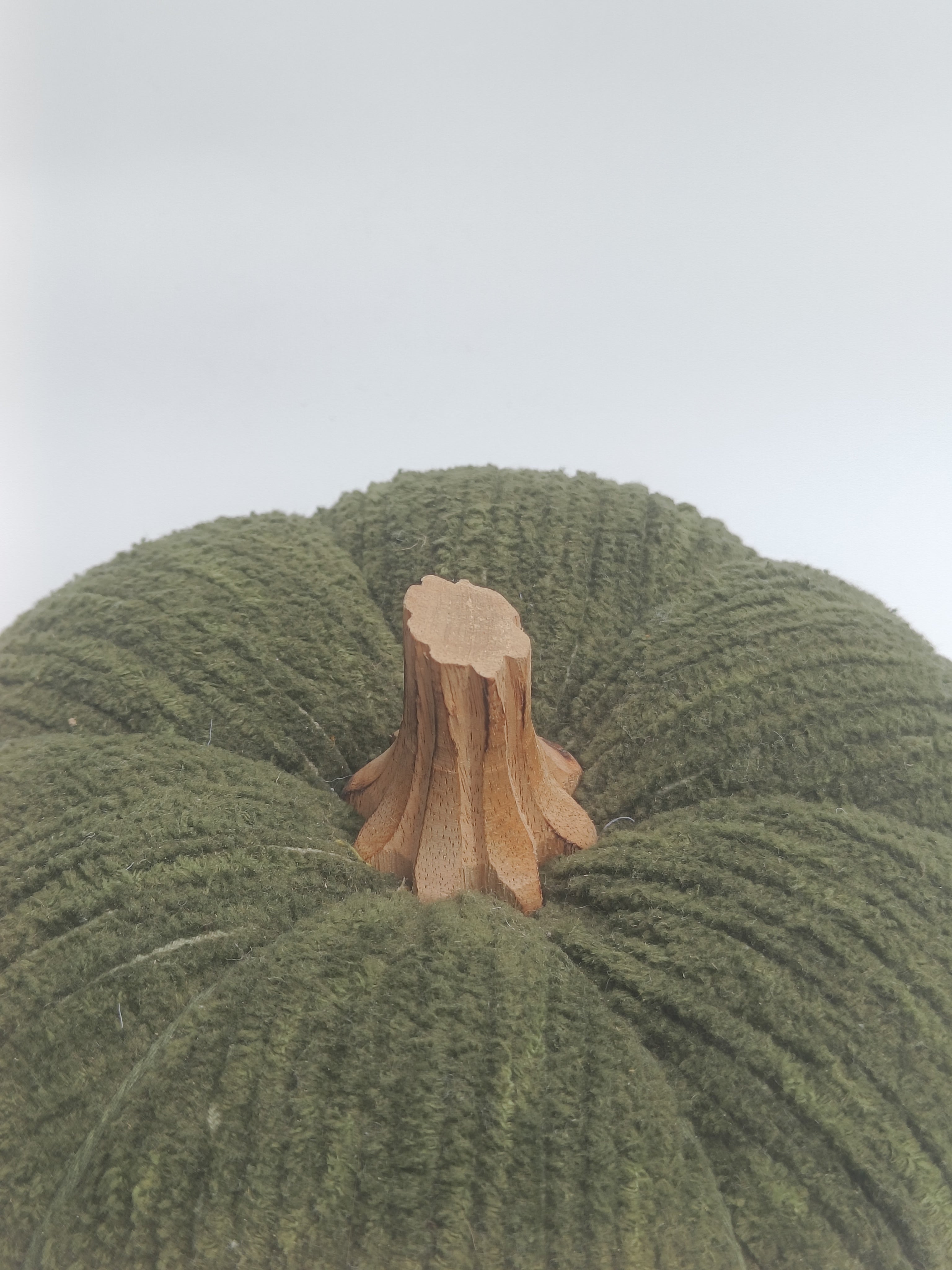 Forest Green Corduroy Pumpkin Cushion with Wooden Stem