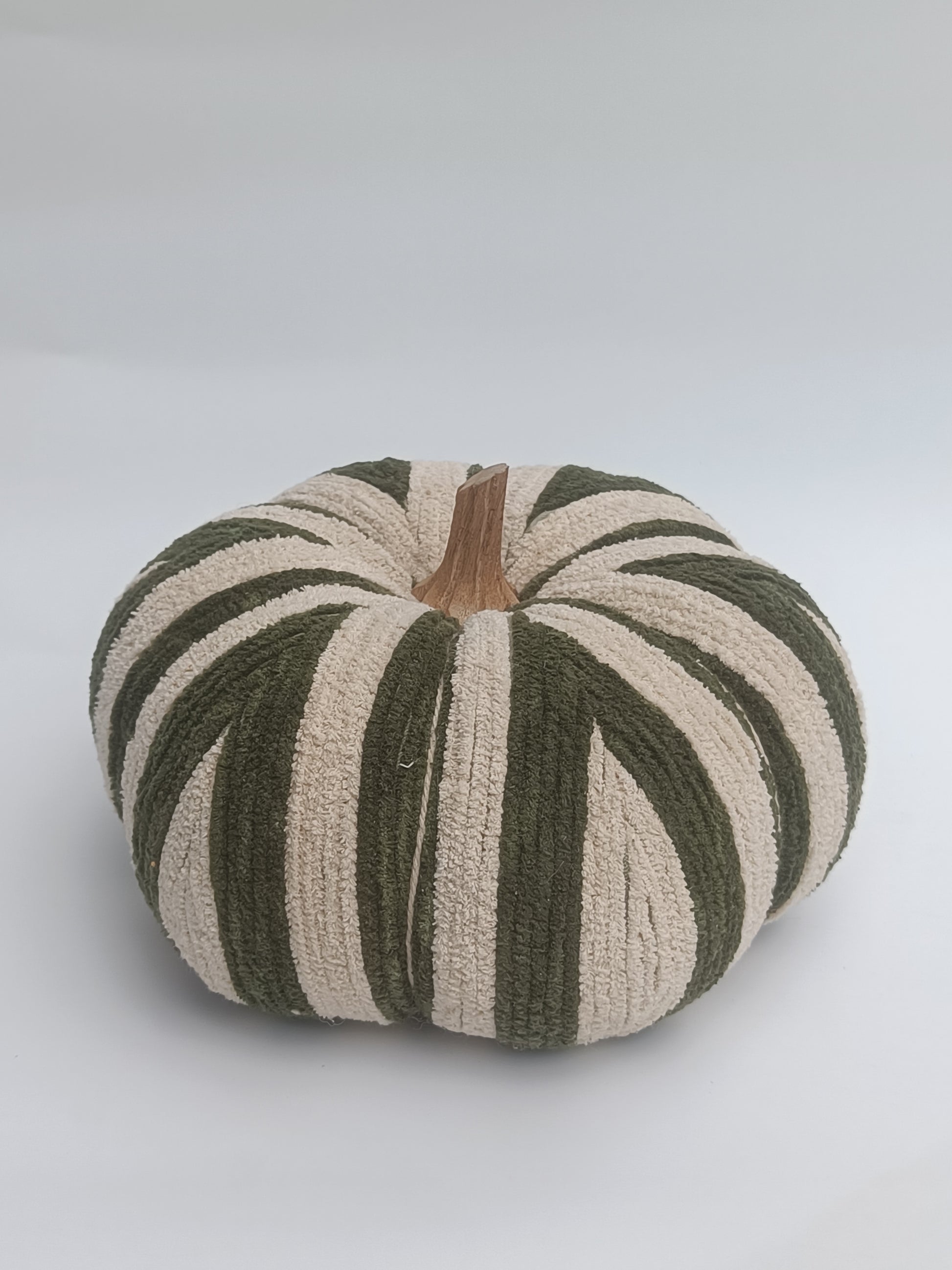 Green & Beige Chenille Stripe Pumpkin Décor