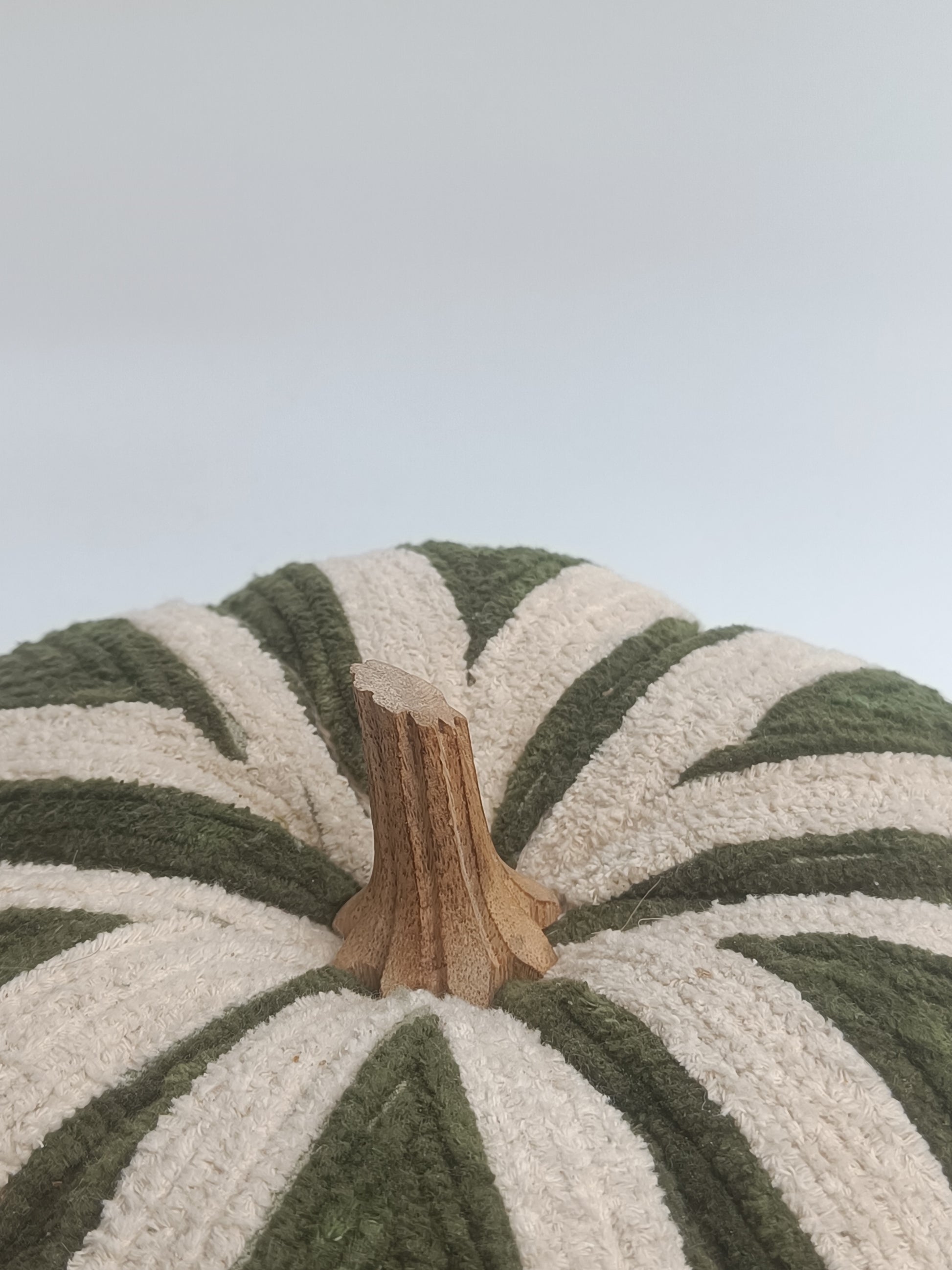 Green & Beige Chenille Stripe Pumpkin Décor
