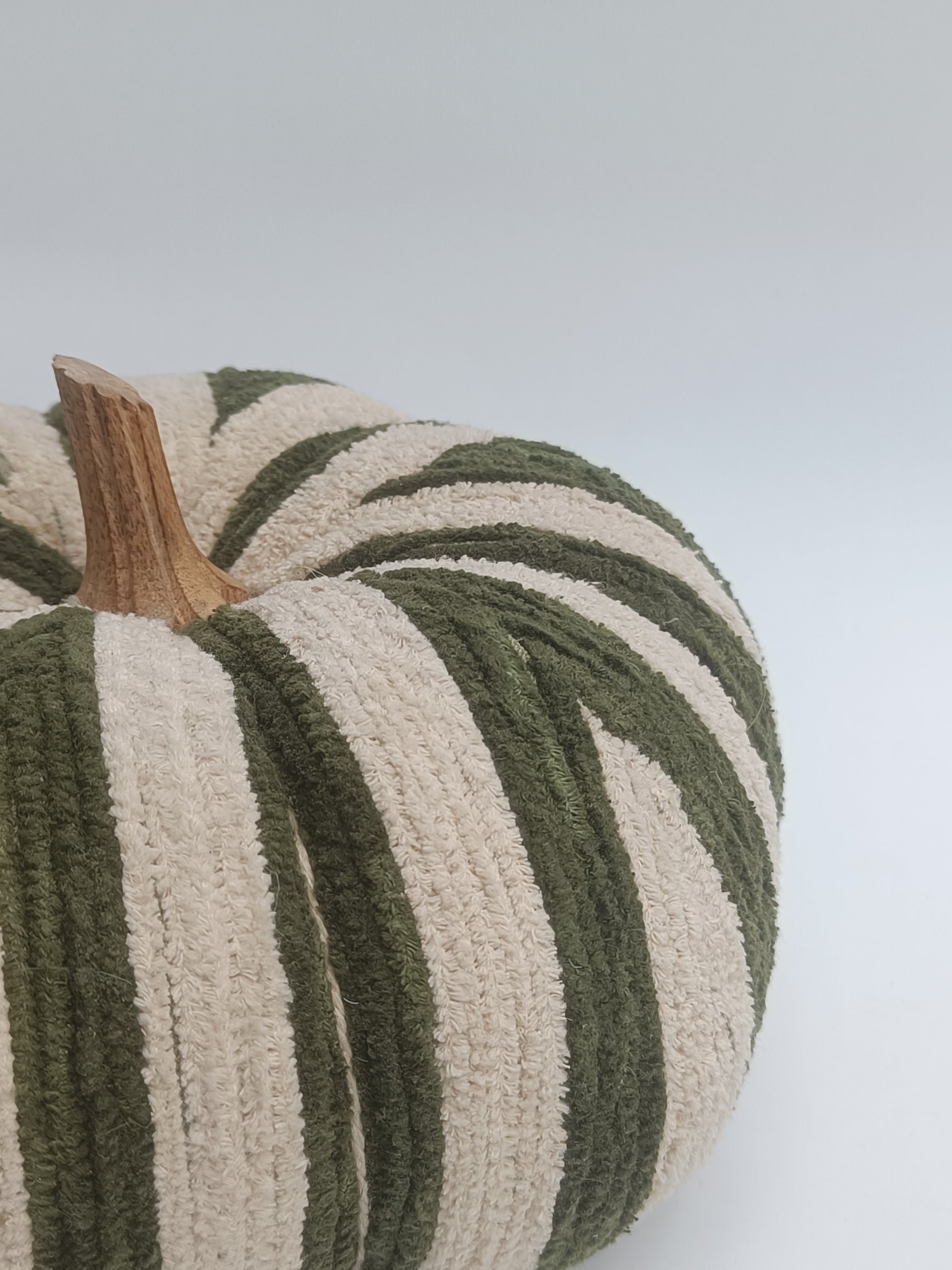 Green & Beige Chenille Stripe Pumpkin Décor