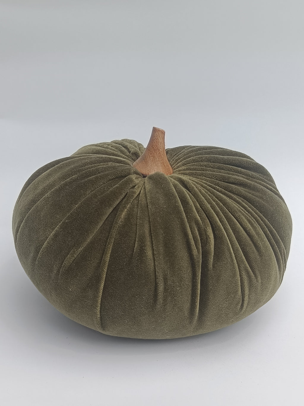 Plush Olive Green Pumpkin Decor Pillow with Wooden Stem
