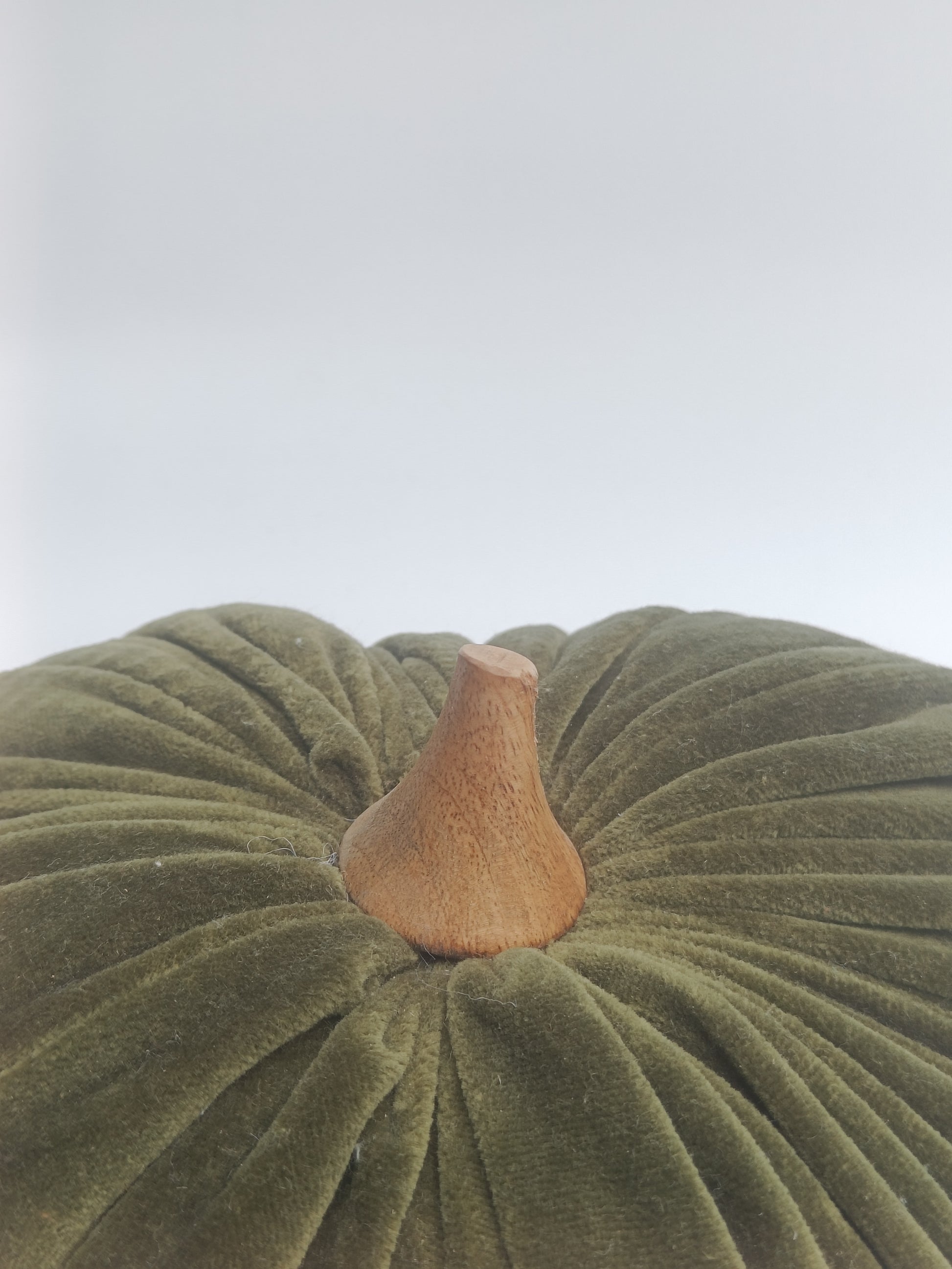 Plush Olive Green Pumpkin Decor Pillow with Wooden Stem