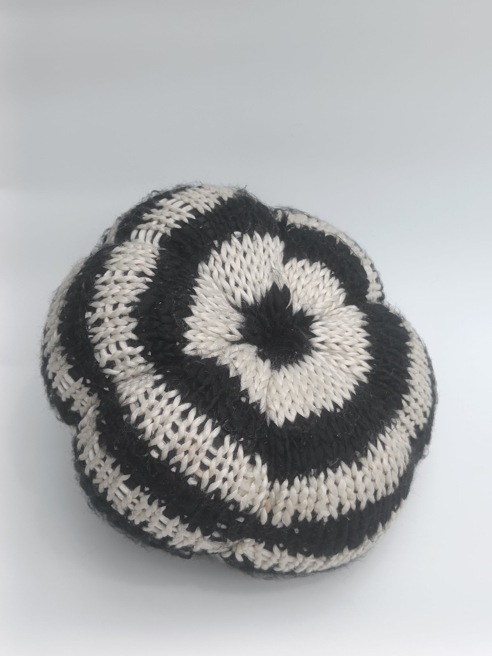 Striped Knit Pumpkin Décor – Black & White with Wooden Stem