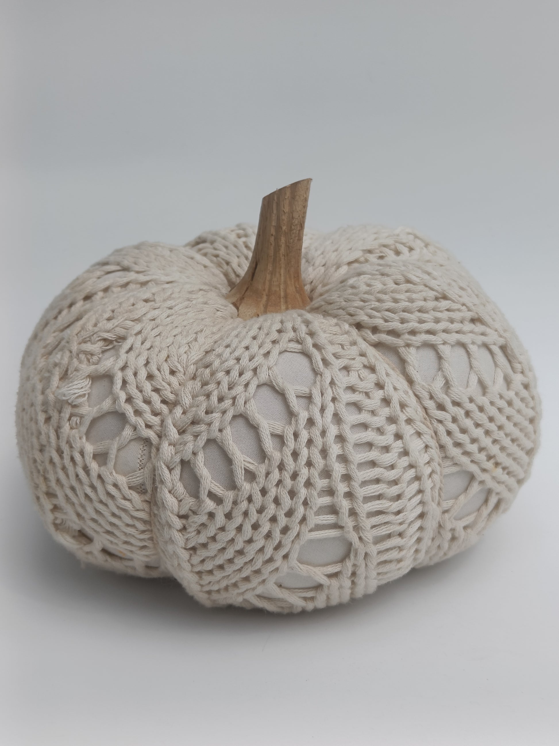 Large Macramé Pumpkin Décor with Wooden Stem – Artisan Fall Accent