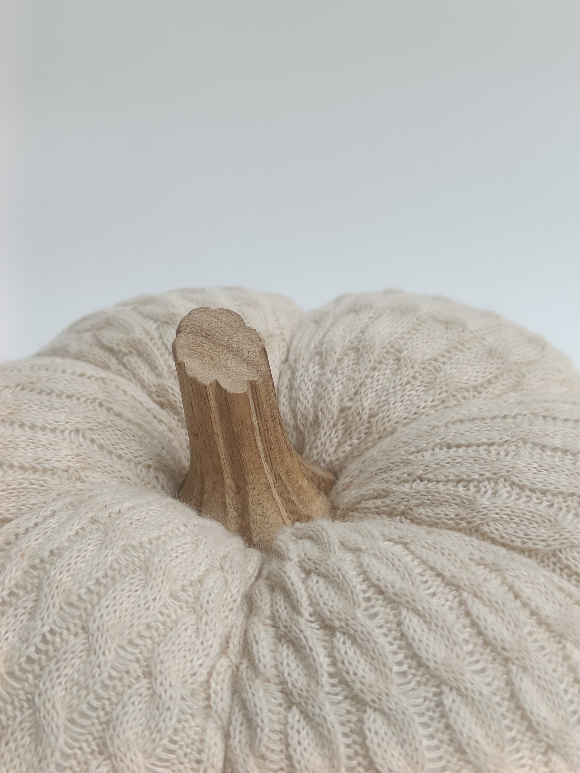Ivory Cable Knit Pumpkin Décor with Wooden Stem