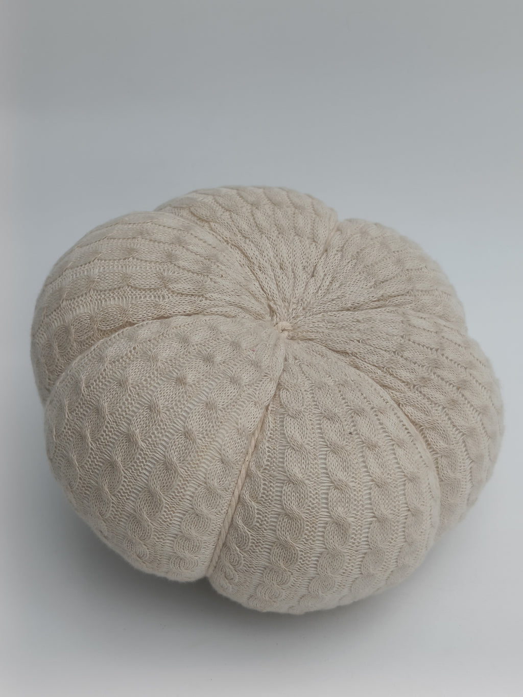 Ivory Cable Knit Pumpkin Décor with Wooden Stem