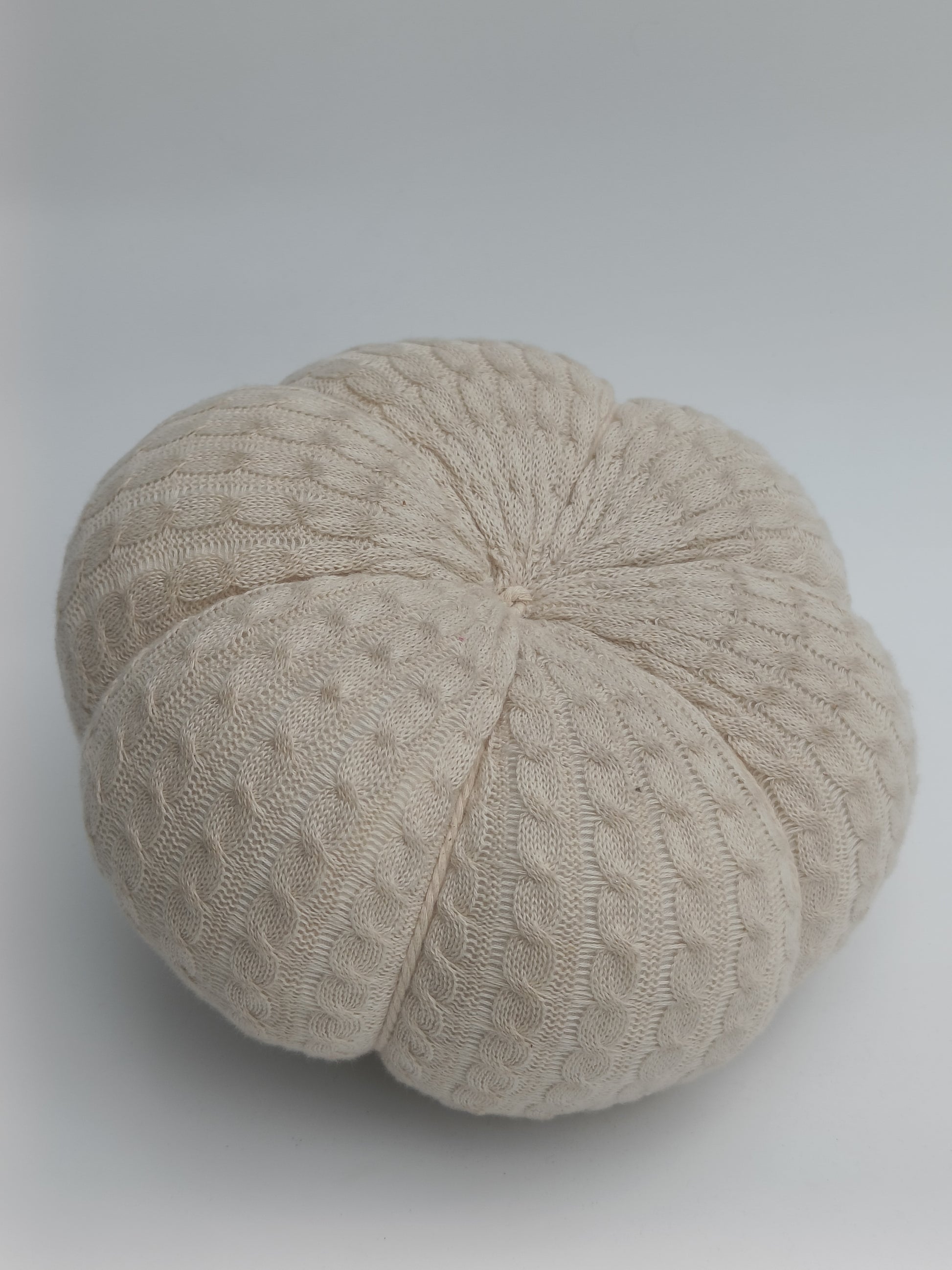 Ivory Cable Knit Pumpkin Décor with Wooden Stem