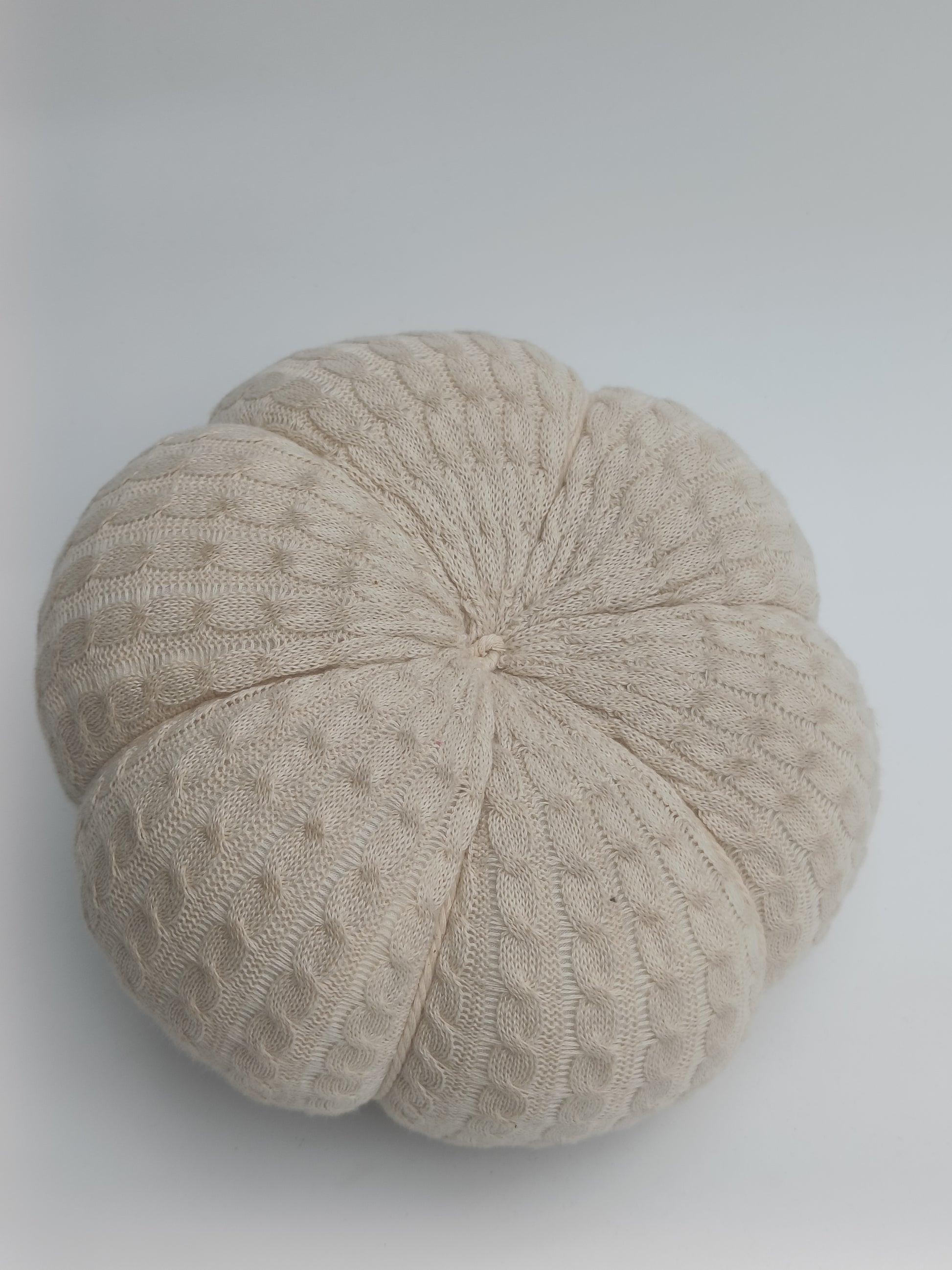Ivory Cable Knit Pumpkin Décor with Wooden Stem
