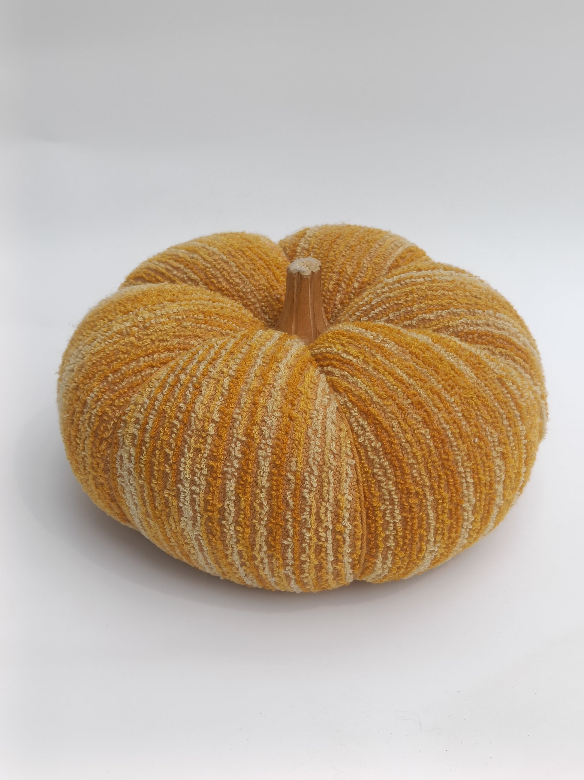 Textured Mustard Pumpkin Décor with Wooden Stem