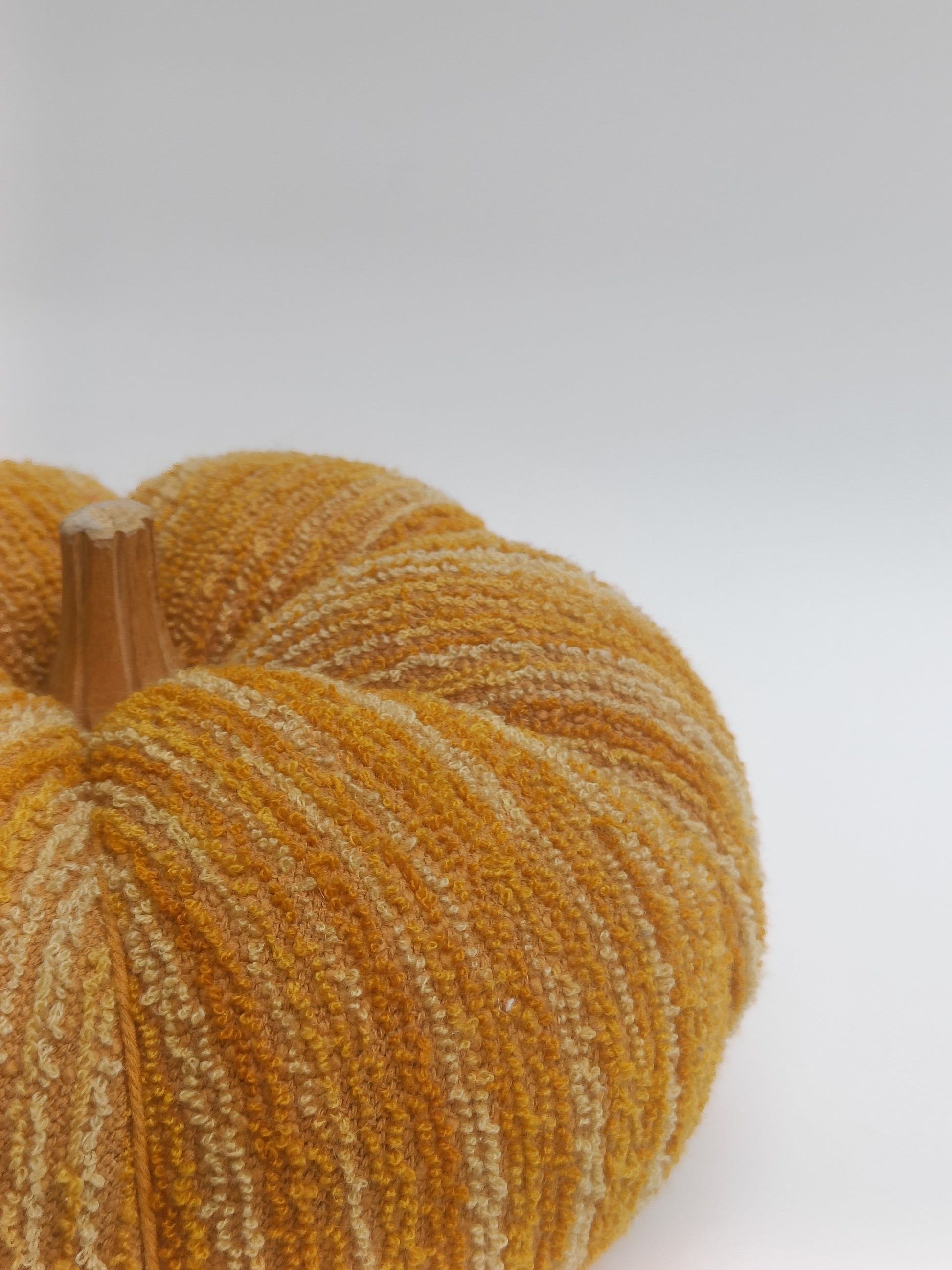 Textured Mustard Pumpkin Décor with Wooden Stem