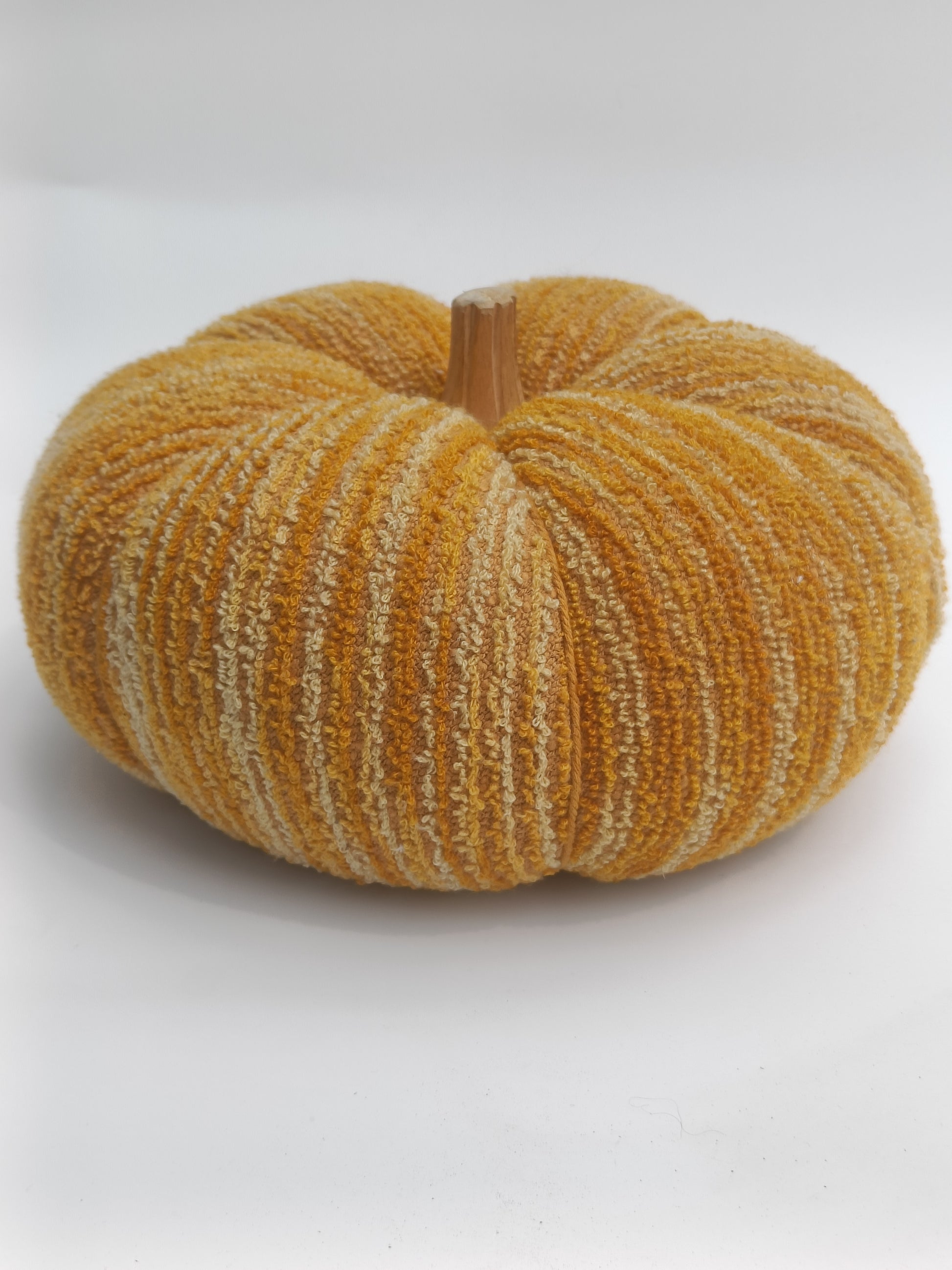 Textured Mustard Pumpkin Décor with Wooden Stem