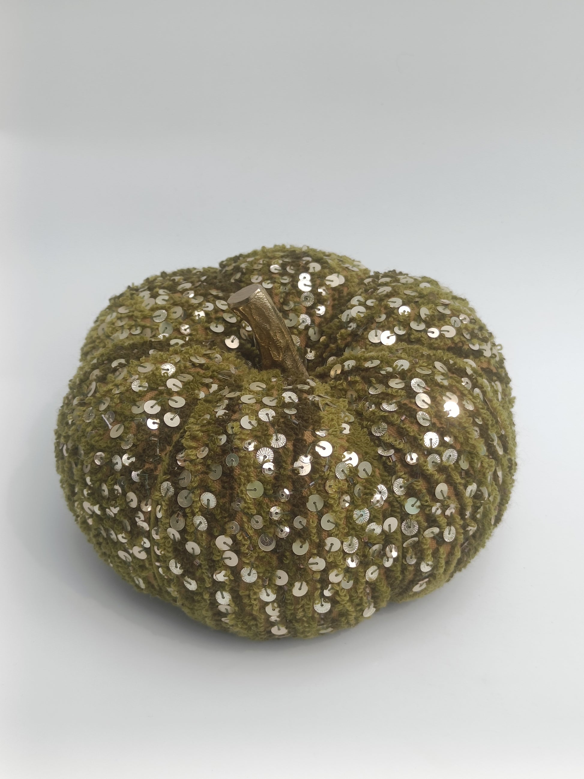 Green Sequin Fabric Pumpkin – 30 cm Decorative Accent