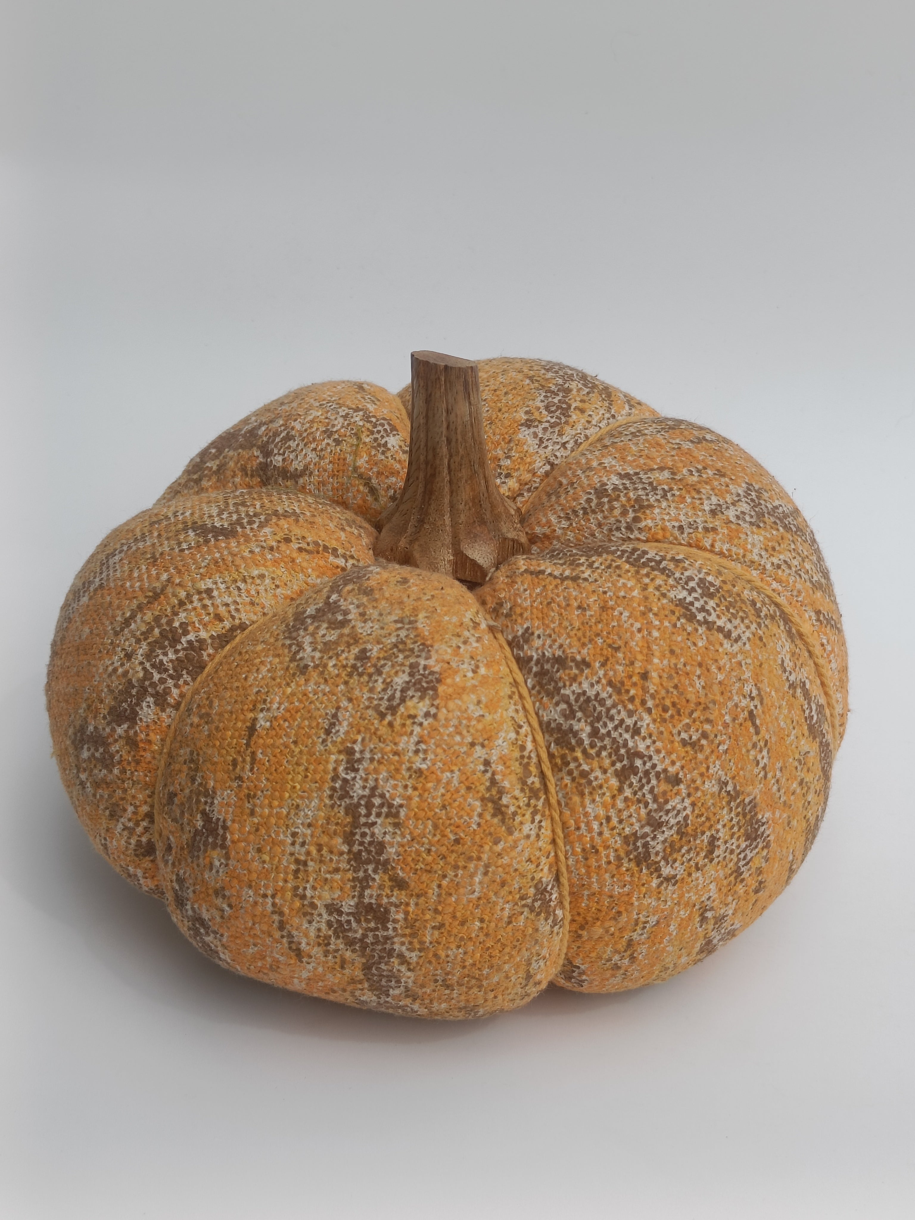 Extra-Large Handcrafted Pumpkin, Orange & Brown Speckled Fabric with Wooden Stem