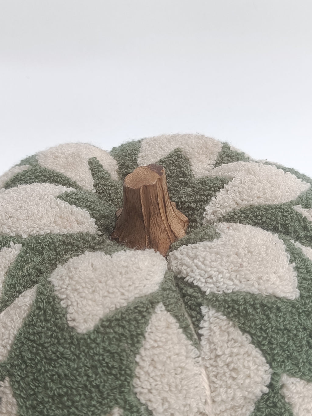 Green & Cream Tufted Fabric Pumpkin – 30 cm Decorative Accent