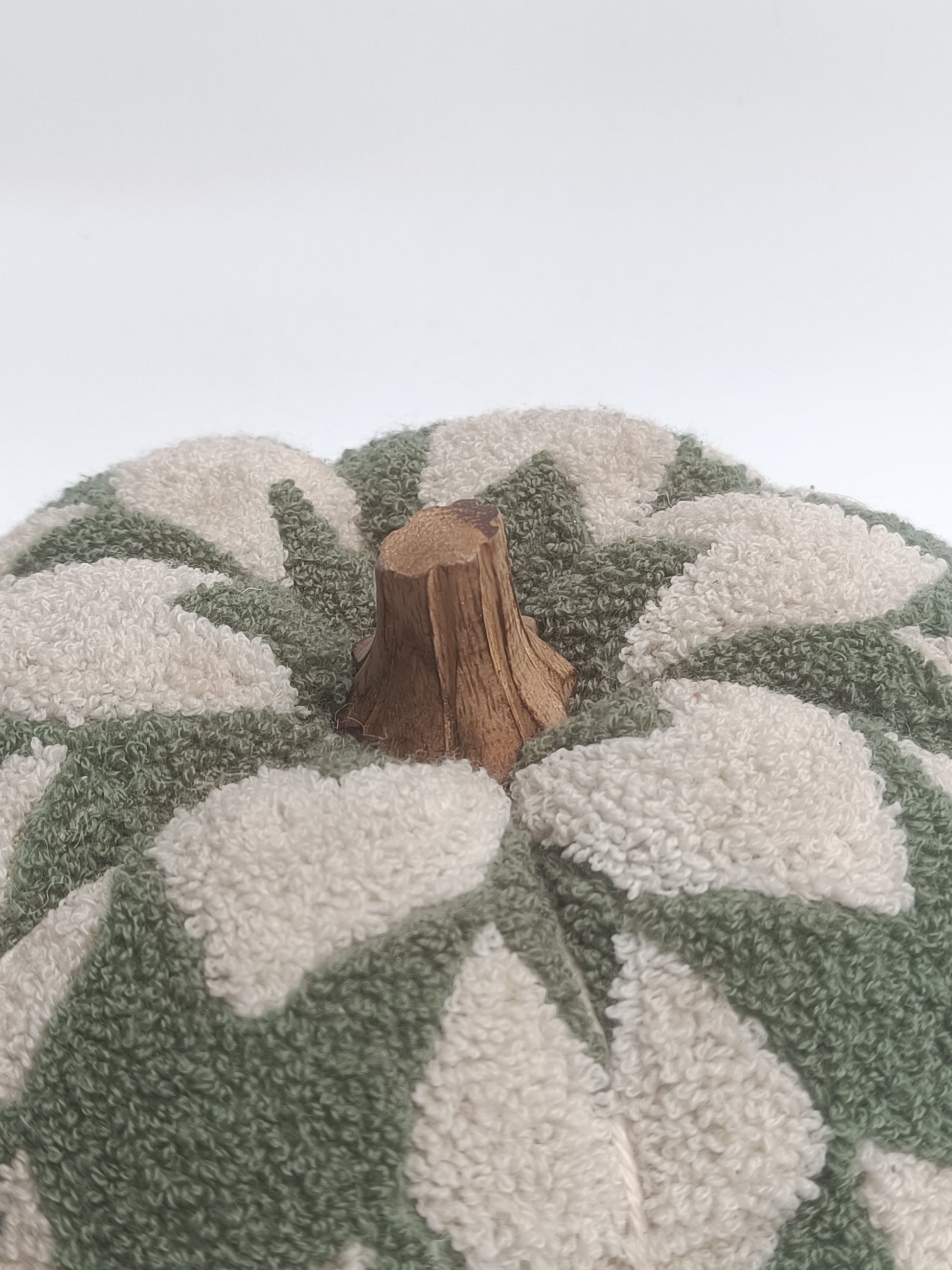 Green & Cream Tufted Fabric Pumpkin – 30 cm Decorative Accent