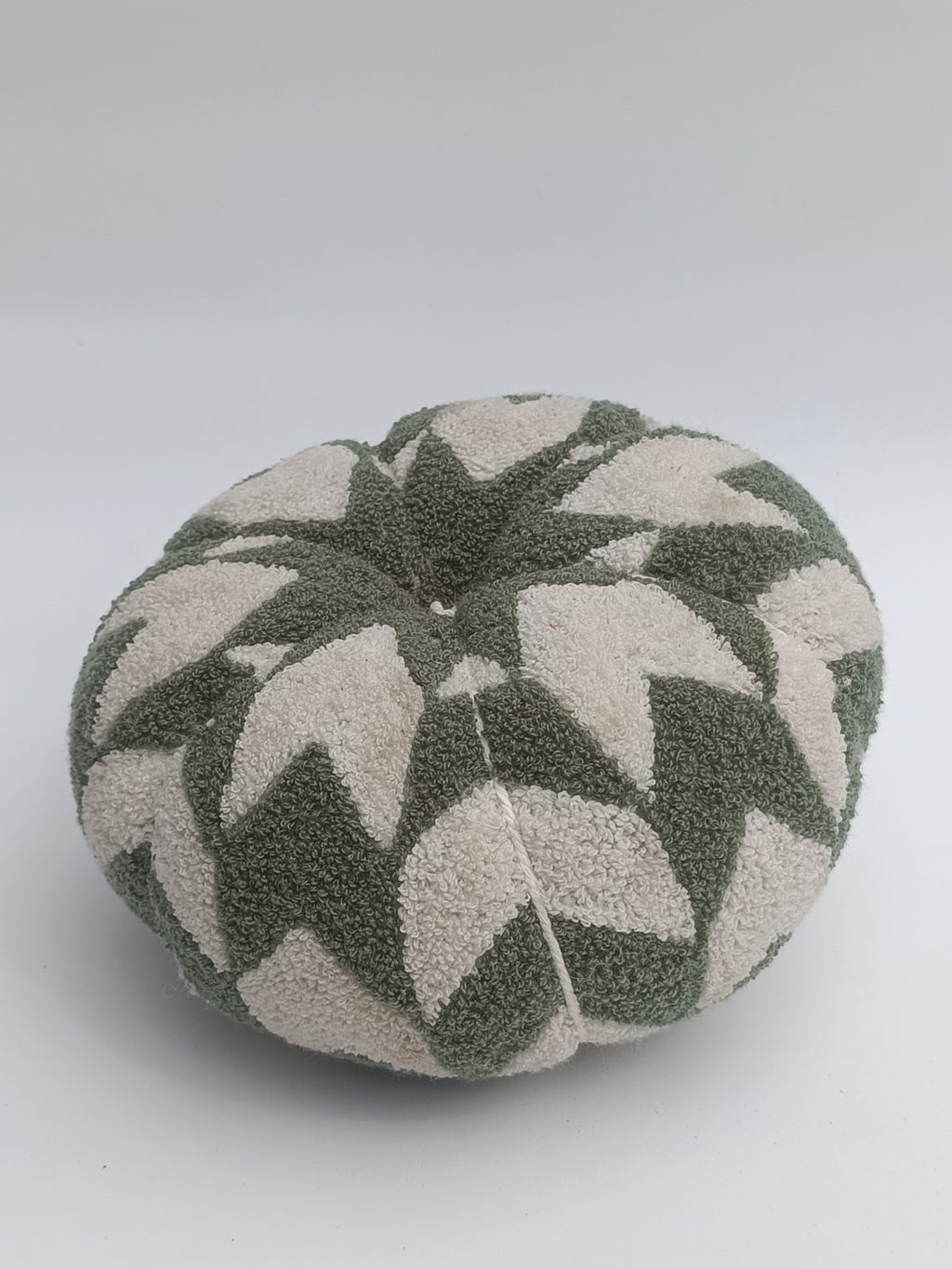 Green & Cream Tufted Fabric Pumpkin – 30 cm Decorative Accent