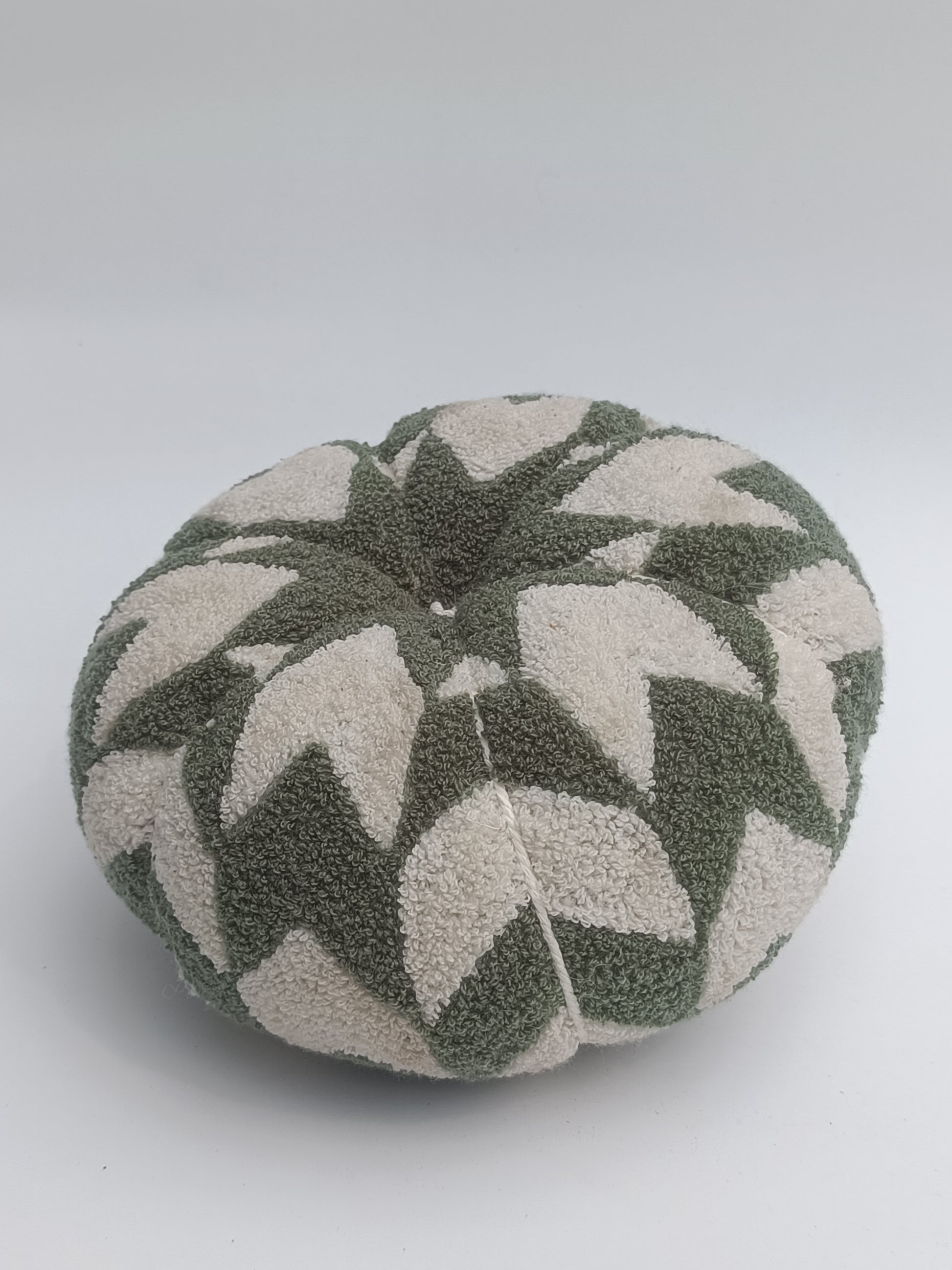Green & Cream Tufted Fabric Pumpkin – 30 cm Decorative Accent