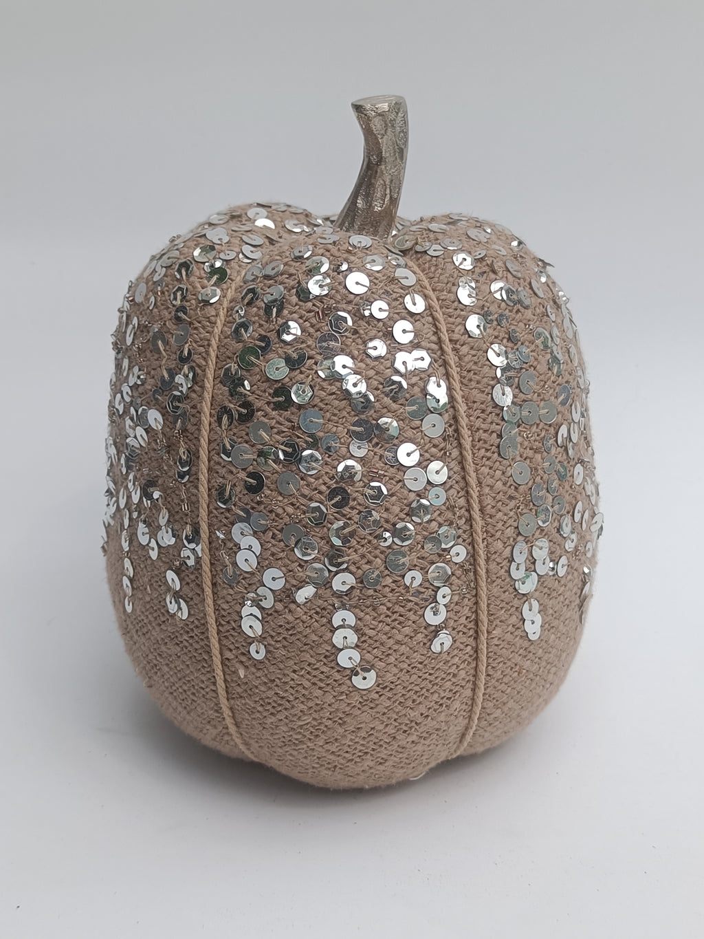 Gray Sequin Fabric Pumpkin – 30 cm Decorative Accent
