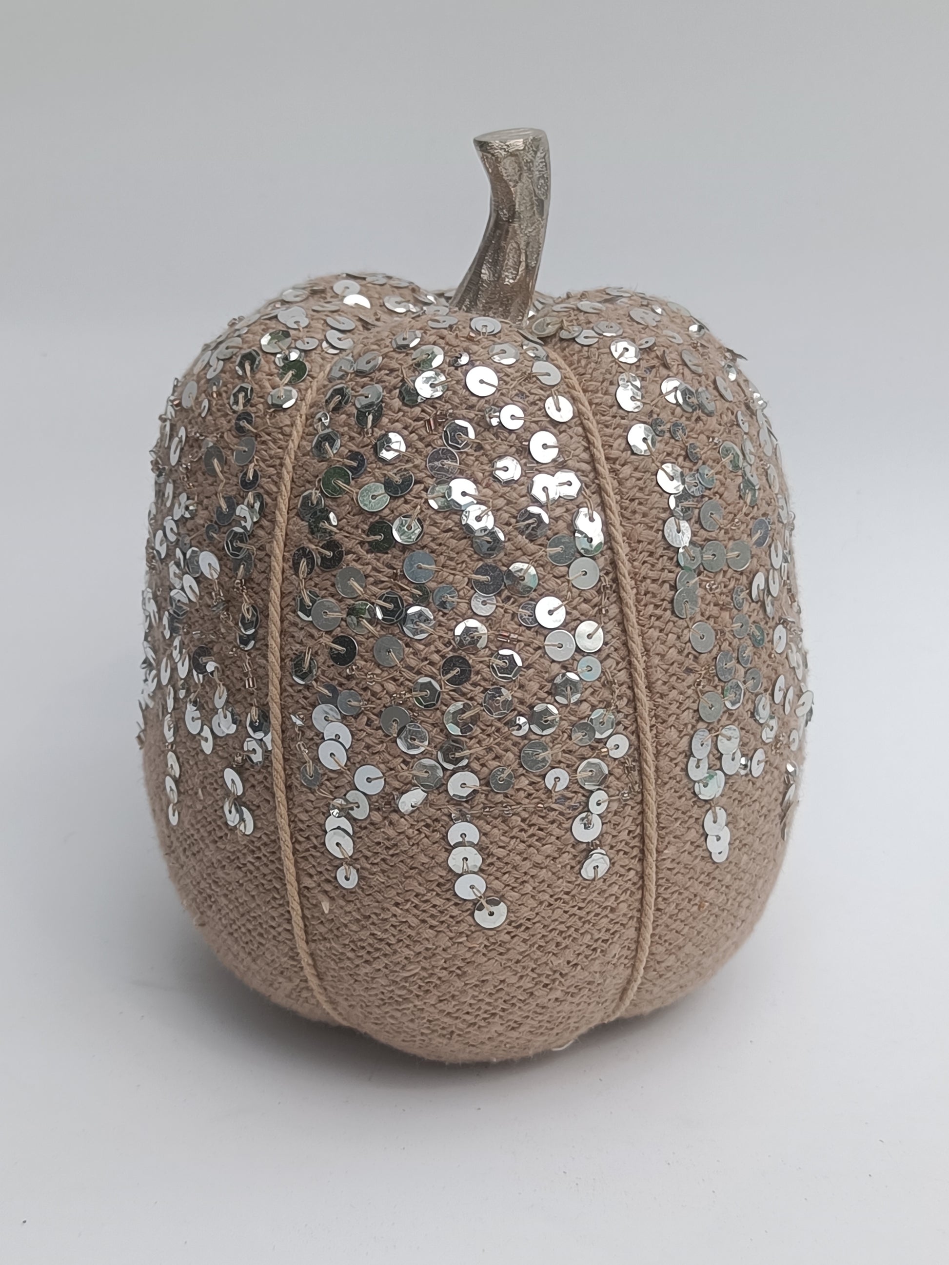 Gray Sequin Fabric Pumpkin – 30 cm Decorative Accent