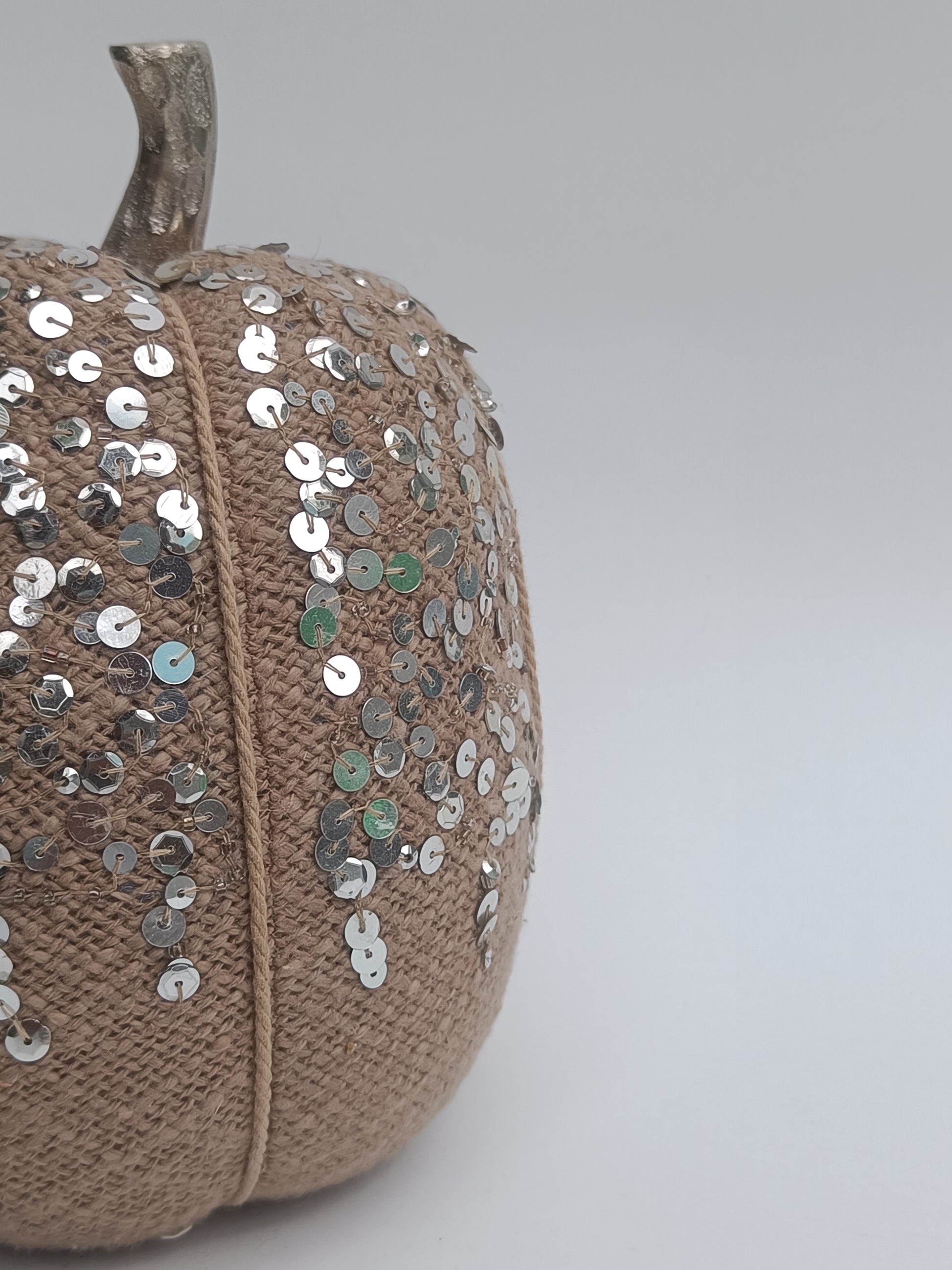 Gray Sequin Fabric Pumpkin – 30 cm Decorative Accent