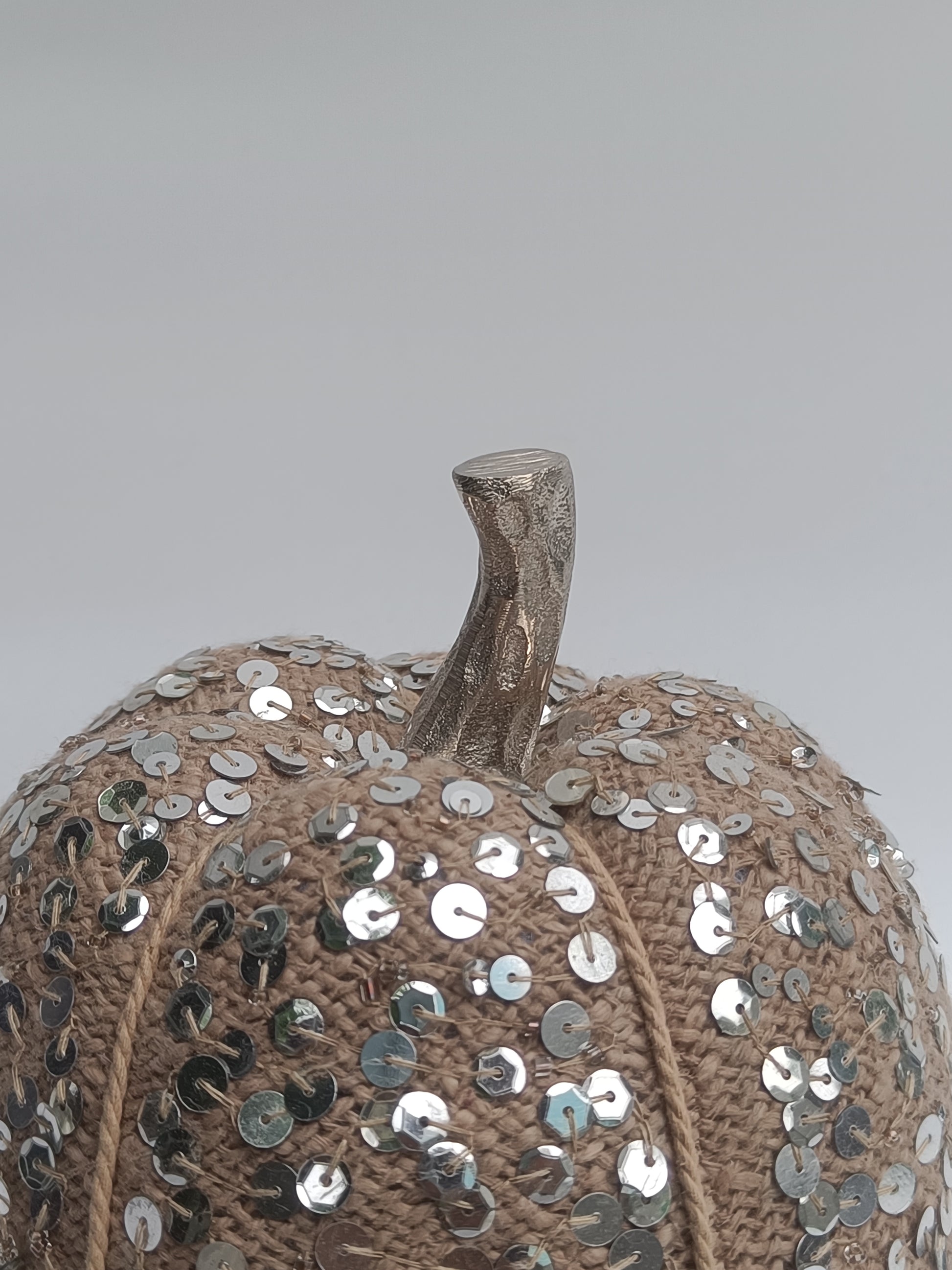 Gray Sequin Fabric Pumpkin – 30 cm Decorative Accent