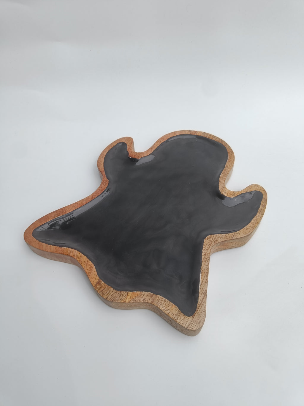 Ghost-Shaped Wooden Platter with Black Resin – Fun & Festive Serveware
