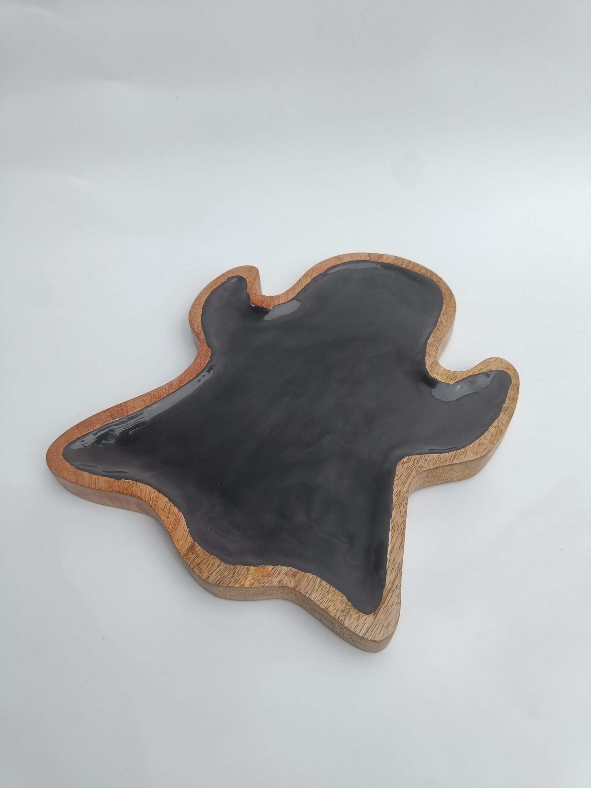 Ghost-Shaped Wooden Platter with Black Resin – Fun & Festive Serveware