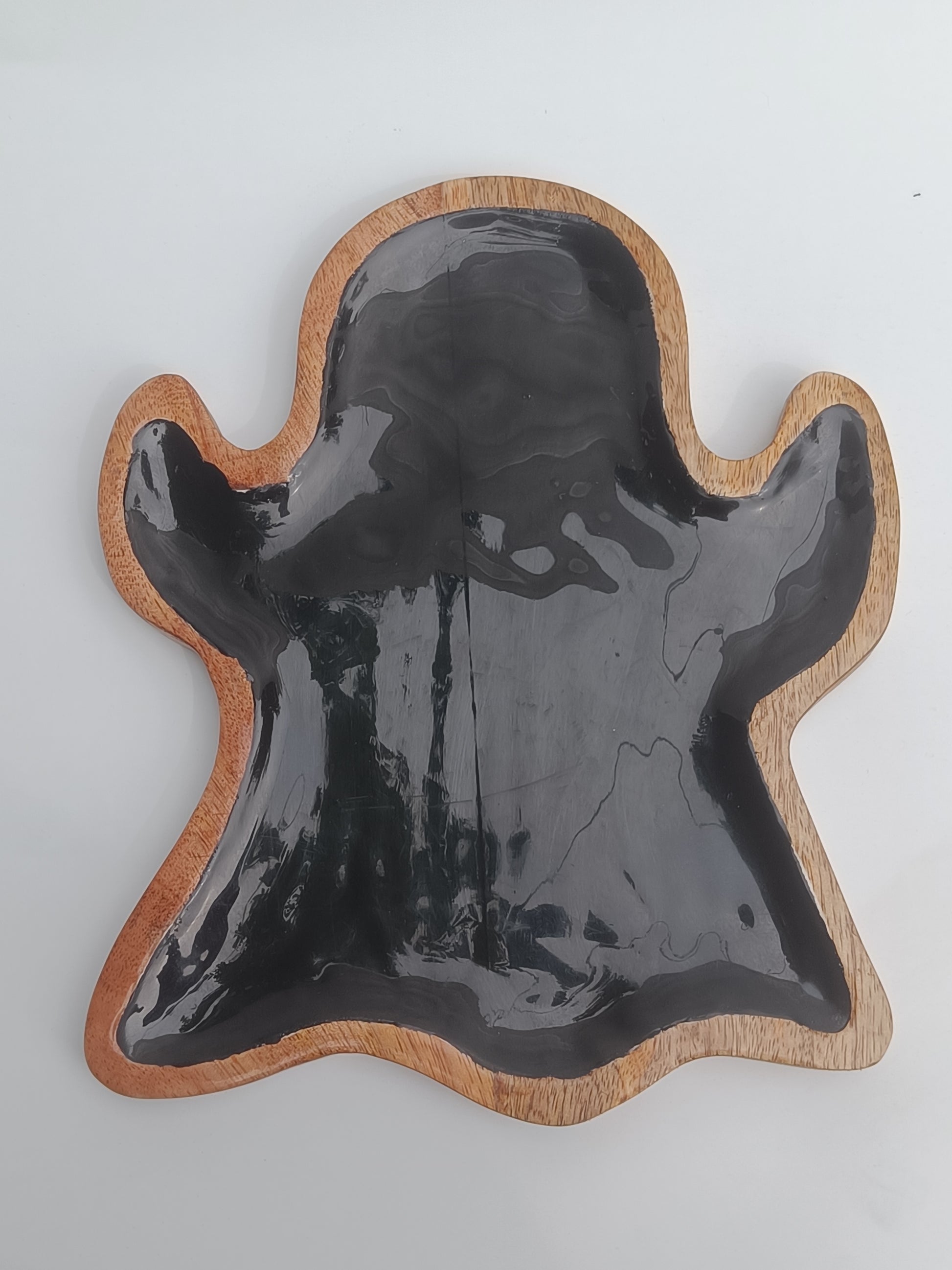 Ghost-Shaped Wooden Platter with Black Resin – Fun & Festive Serveware
