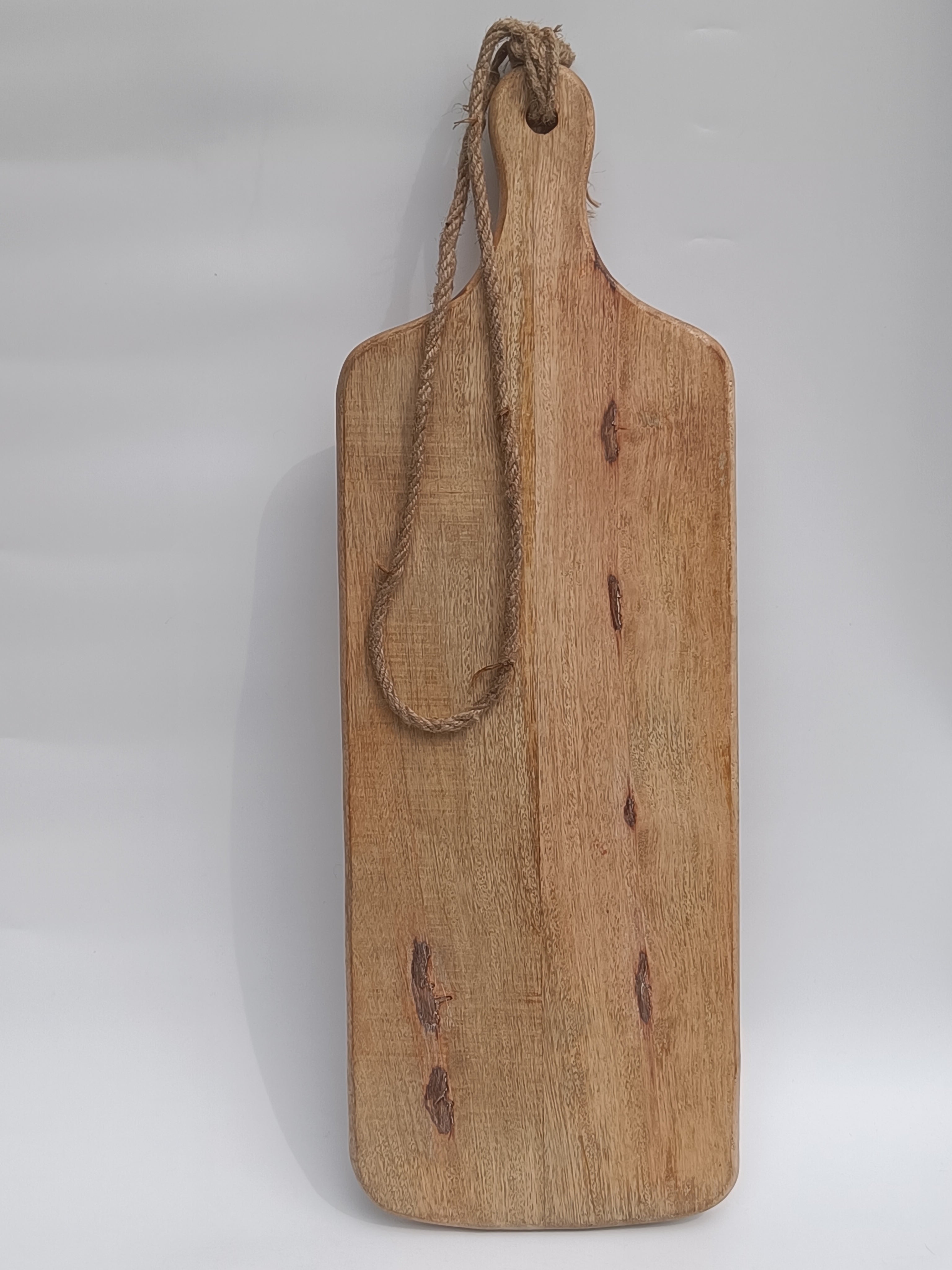 Tall Wooden Serving Board with Jute Rope