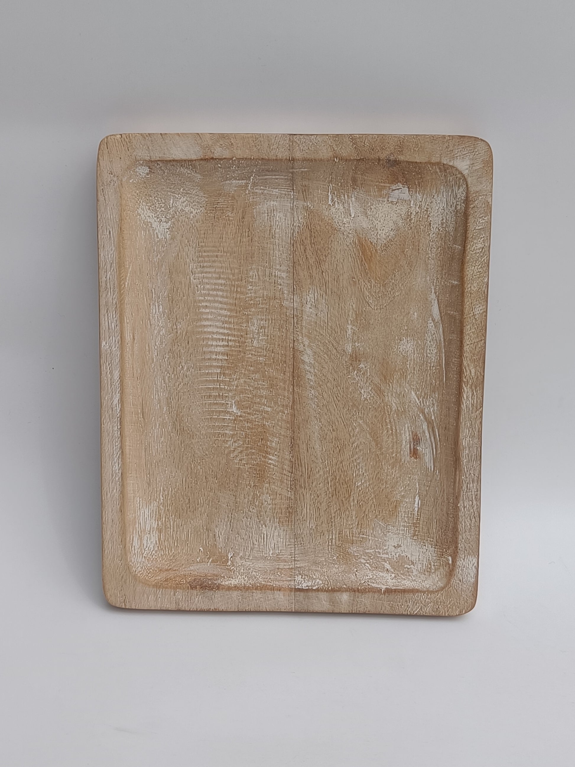 Whitewashed Wooden Rectangular Platter – Rustic Serving Tray for Snacks & Decor