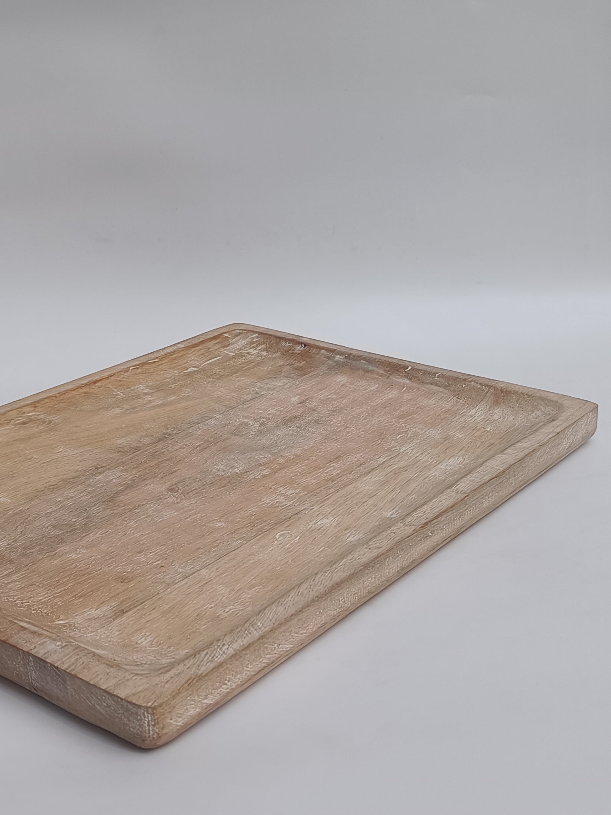 Large Whitewashed Wooden Serving Platter – Rustic Rectangular Tray for Dining & Décor