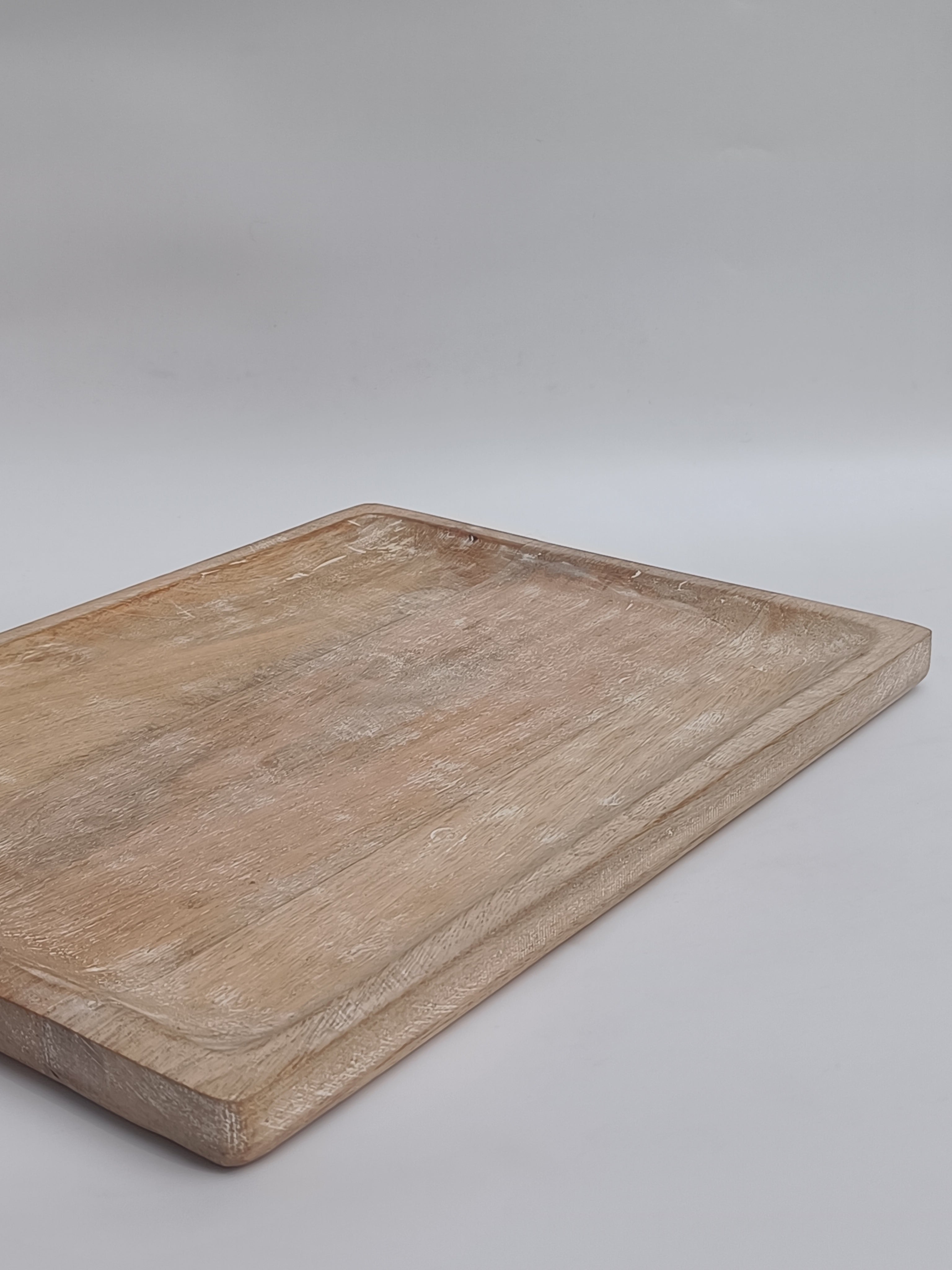 Large Whitewashed Wooden Serving Platter