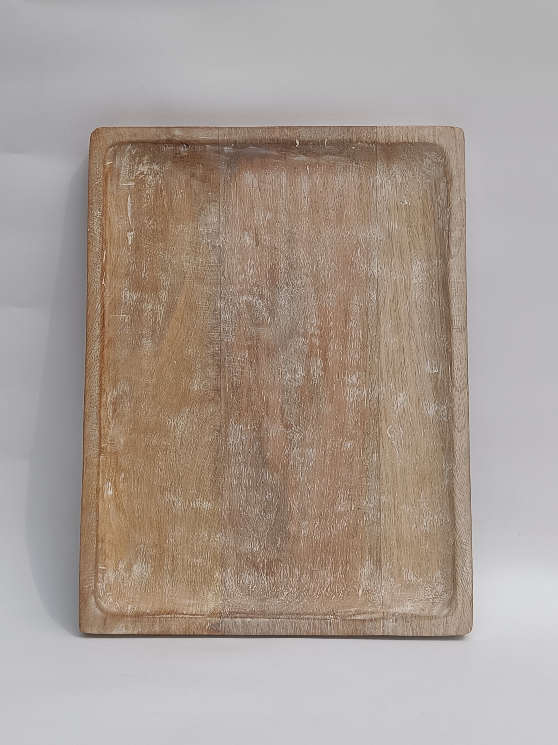 Large Whitewashed Wooden Serving Platter – Rustic Rectangular Tray for Dining & Décor
