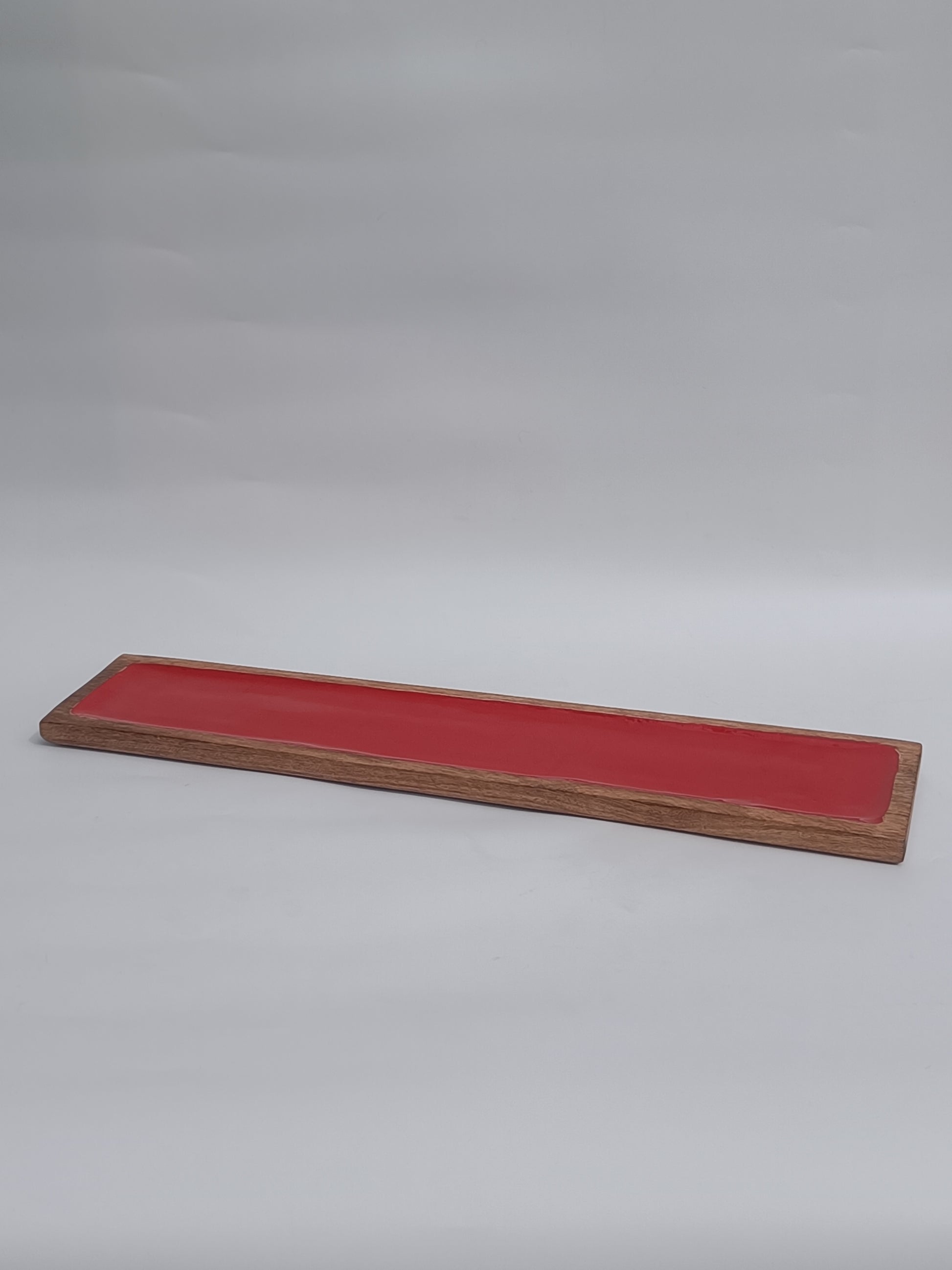 Wooden & Red Resin Serving Platter – Long Decorative Tray for Gifting & Hosting