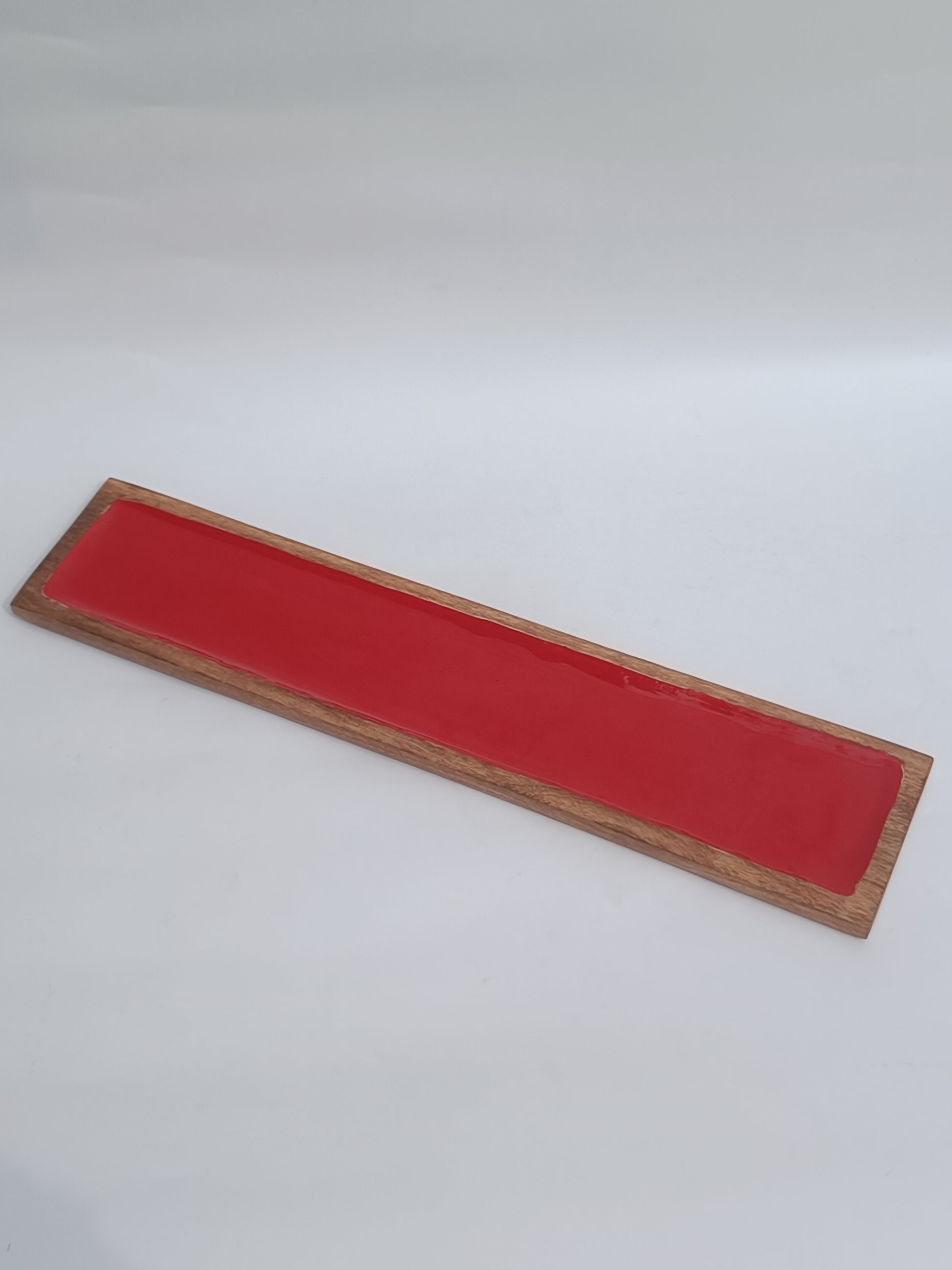Wooden & Red Resin Serving Platter – Long Decorative Tray for Gifting & Hosting