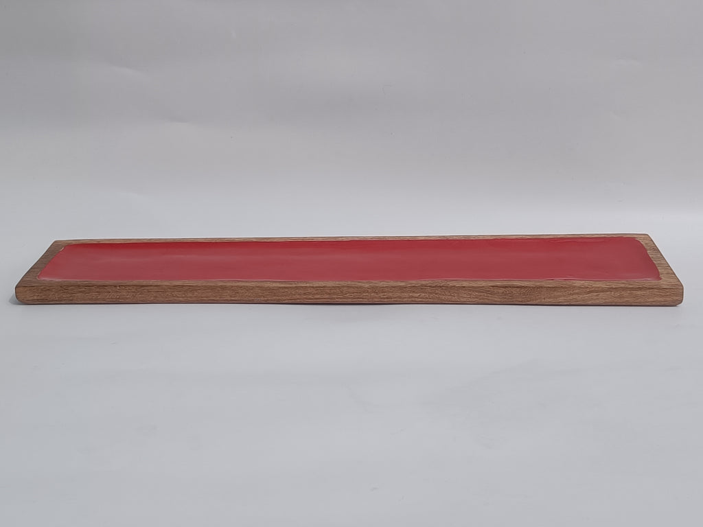 Wooden & Red Resin Serving Platter – Long Decorative Tray for Gifting & Hosting