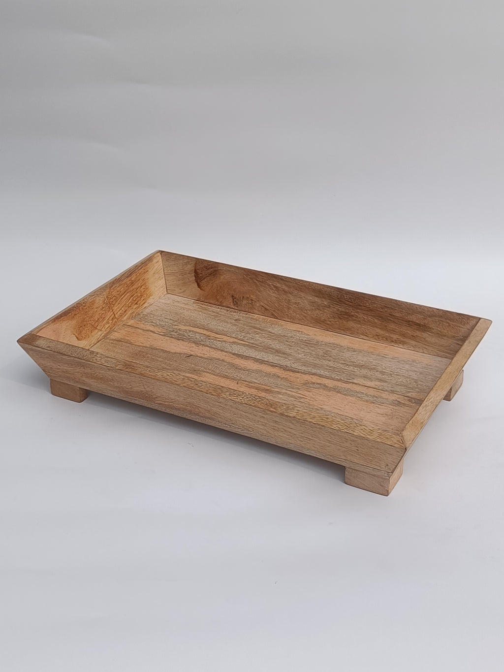 Elevated Rectangular Wooden Tray – Natural Finish with Raised Base
