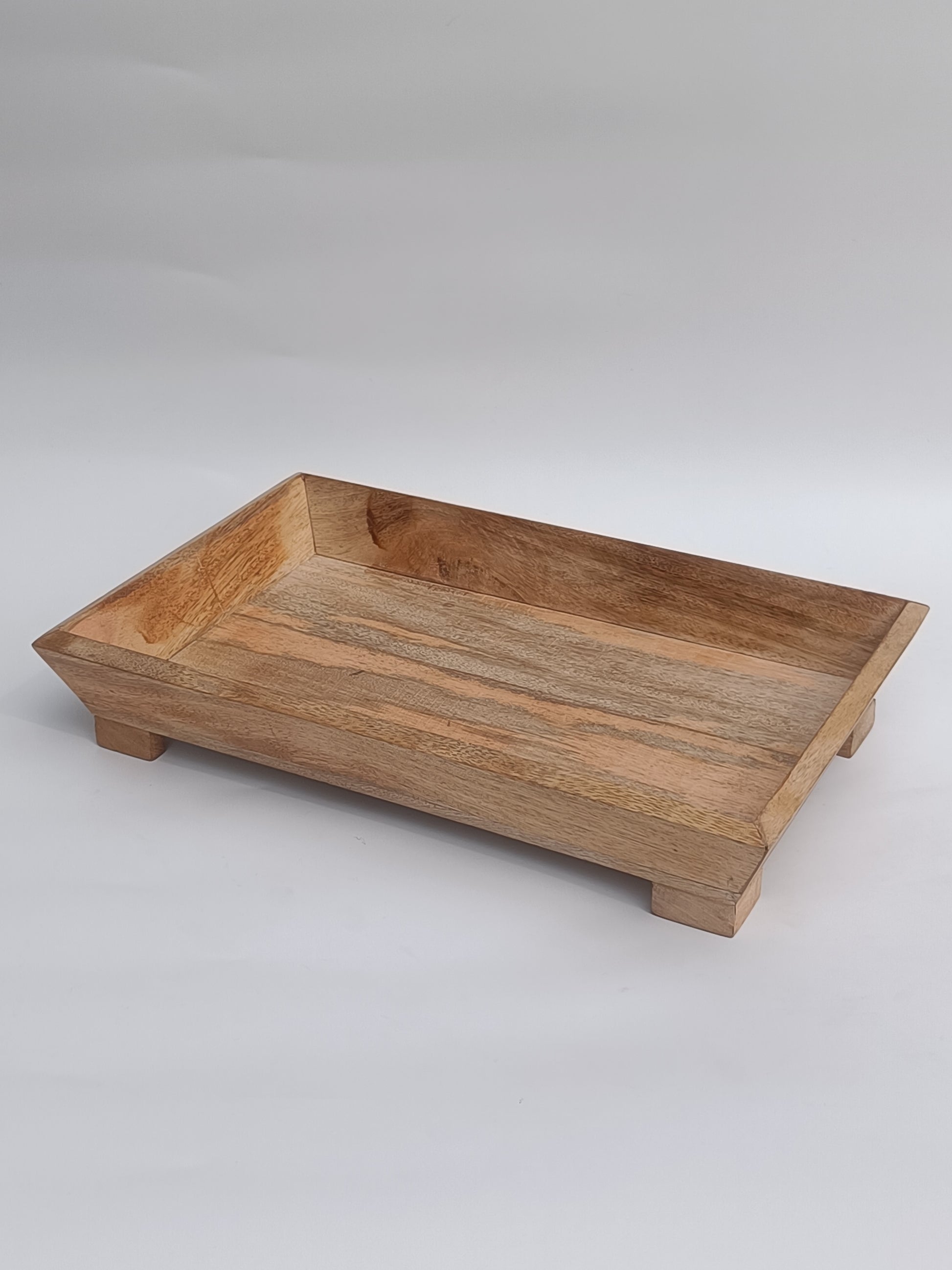 Elevated Rectangular Wooden Tray – Natural Finish with Raised Base