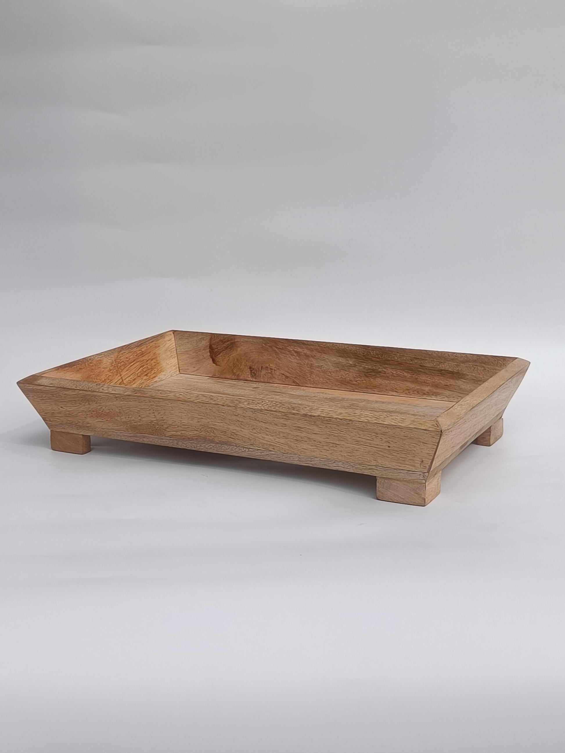Elevated Rectangular Wooden Tray – Natural Finish with Raised Base