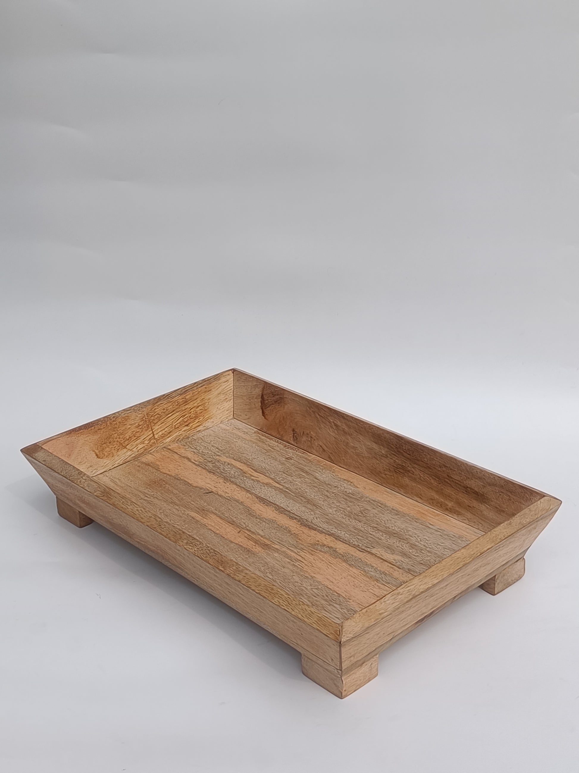 Elevated Rectangular Wooden Tray – Natural Finish with Raised Base