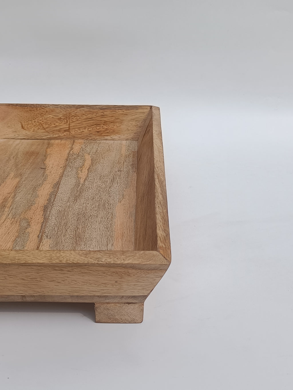 Elevated Rectangular Wooden Tray – Natural Finish with Raised Base