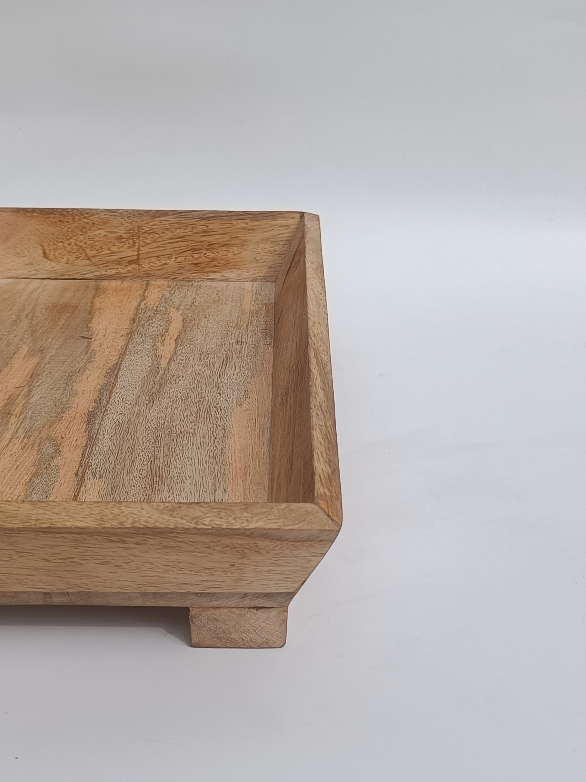 Elevated Rectangular Wooden Tray – Natural Finish with Raised Base