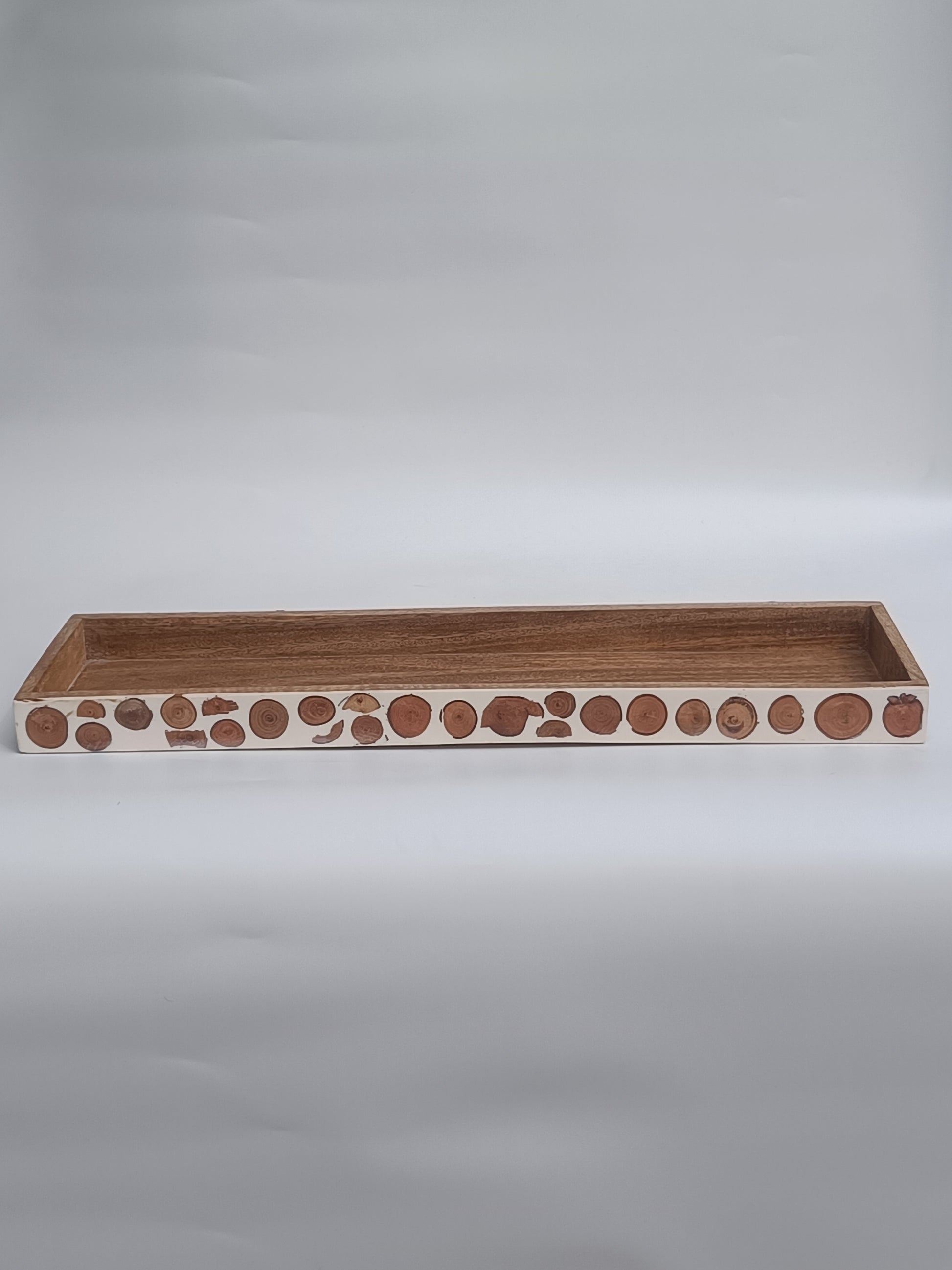 Handcrafted Wooden Display Tray with Tree Slice Inlay