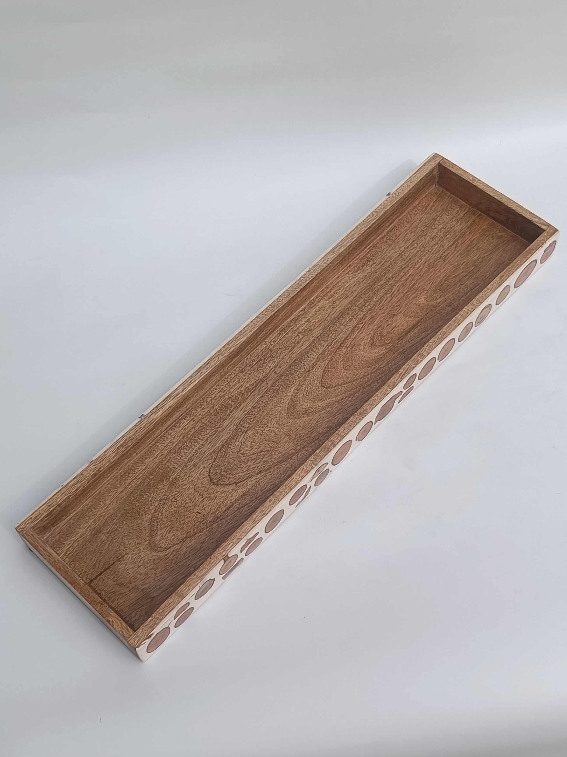 Handcrafted Wooden Display Tray with Tree Slice Inlay