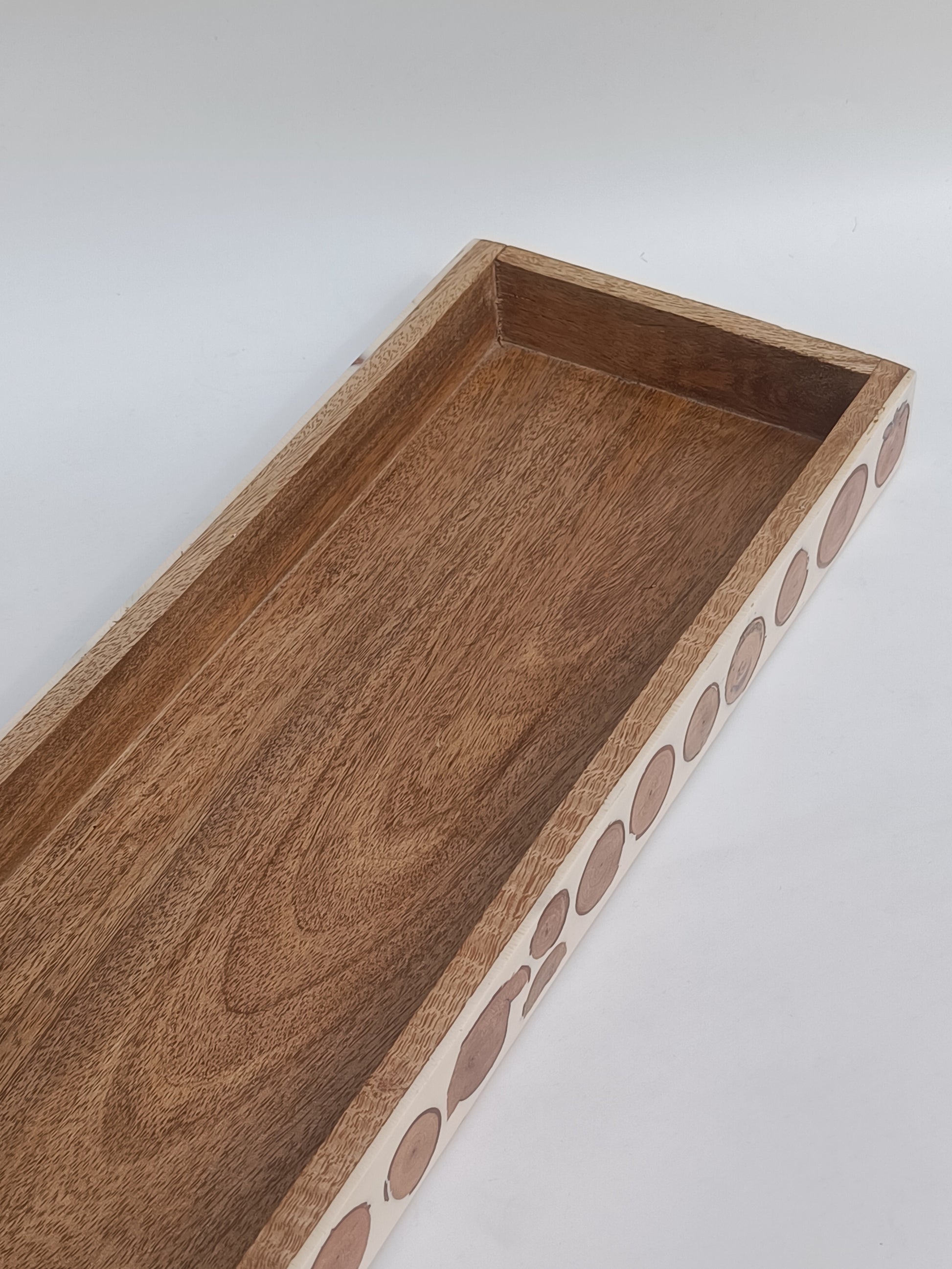 Handcrafted Wooden Display Tray with Tree Slice Inlay