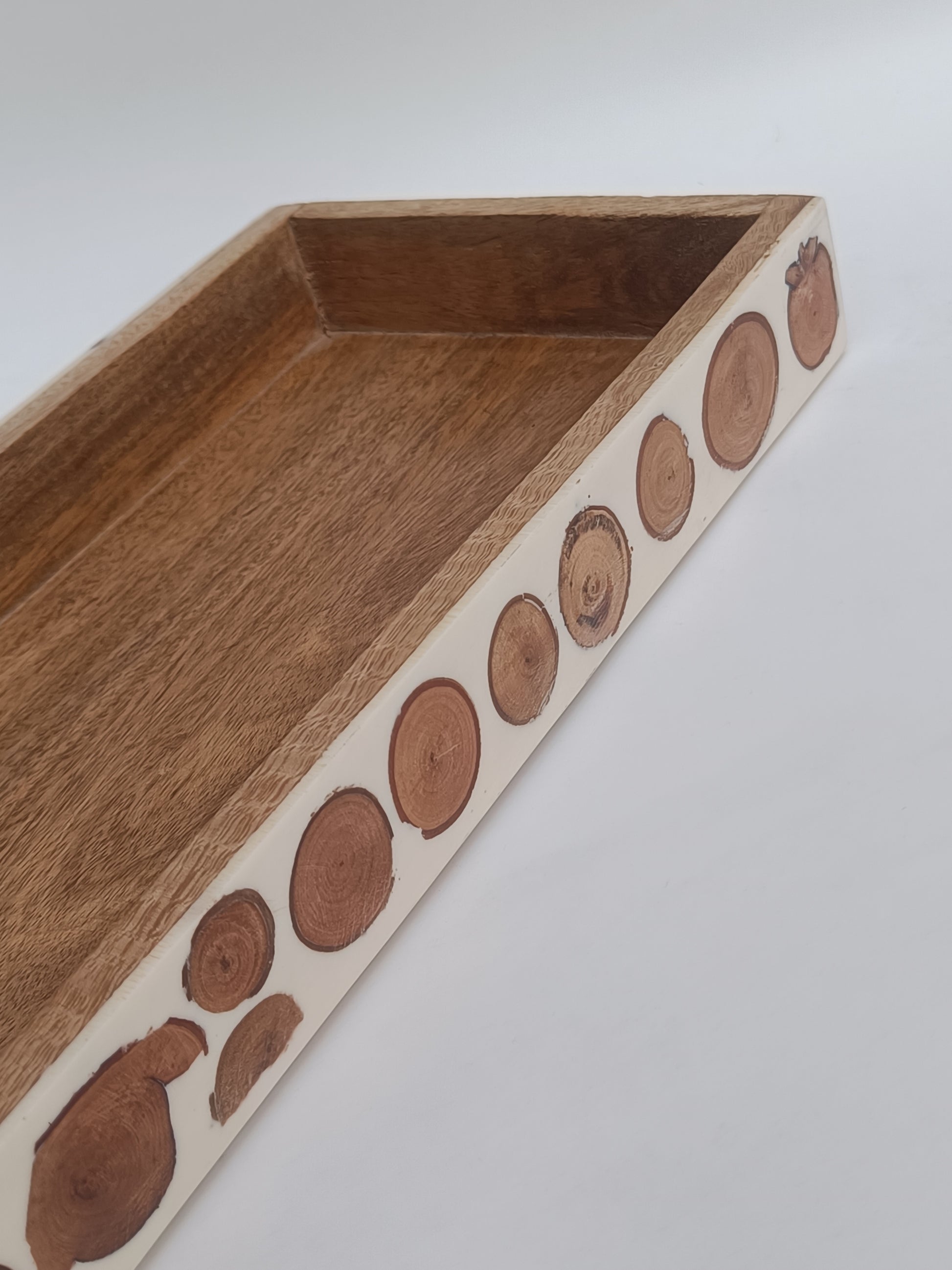 Handcrafted Wooden Display Tray with Tree Slice Inlay