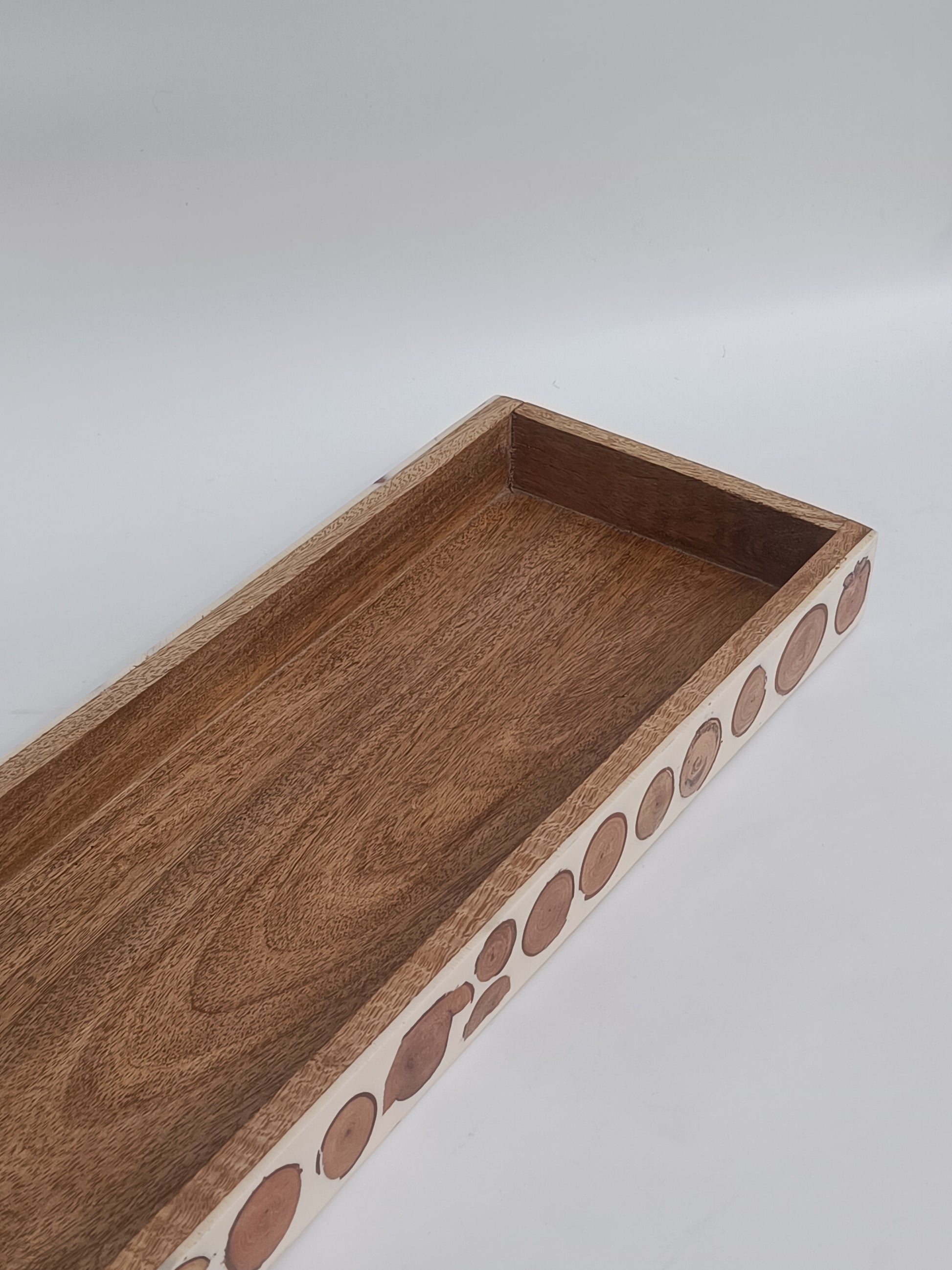 Handcrafted Wooden Display Tray with Tree Slice Inlay