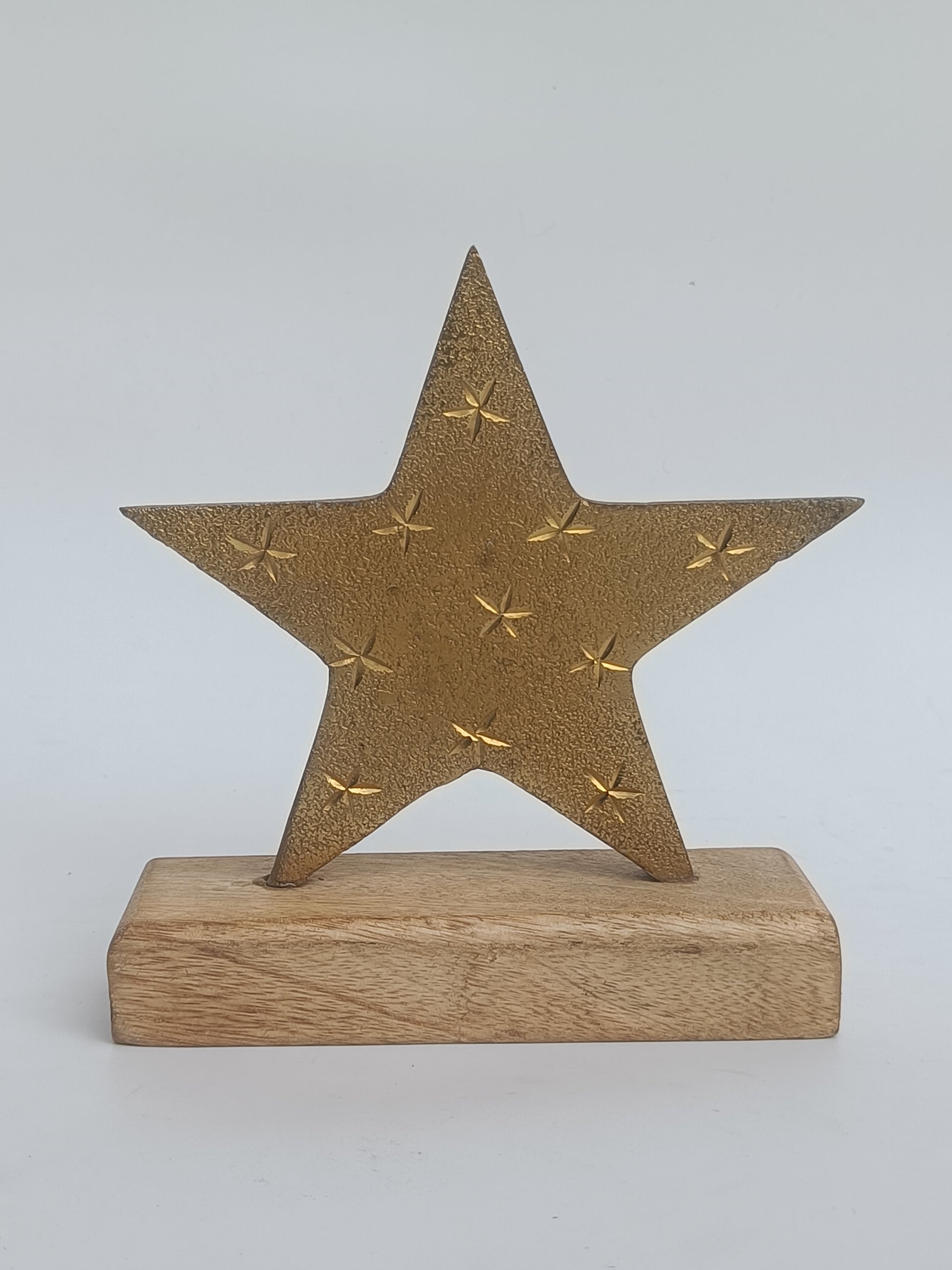 Gold Embossed Star on Wooden Base