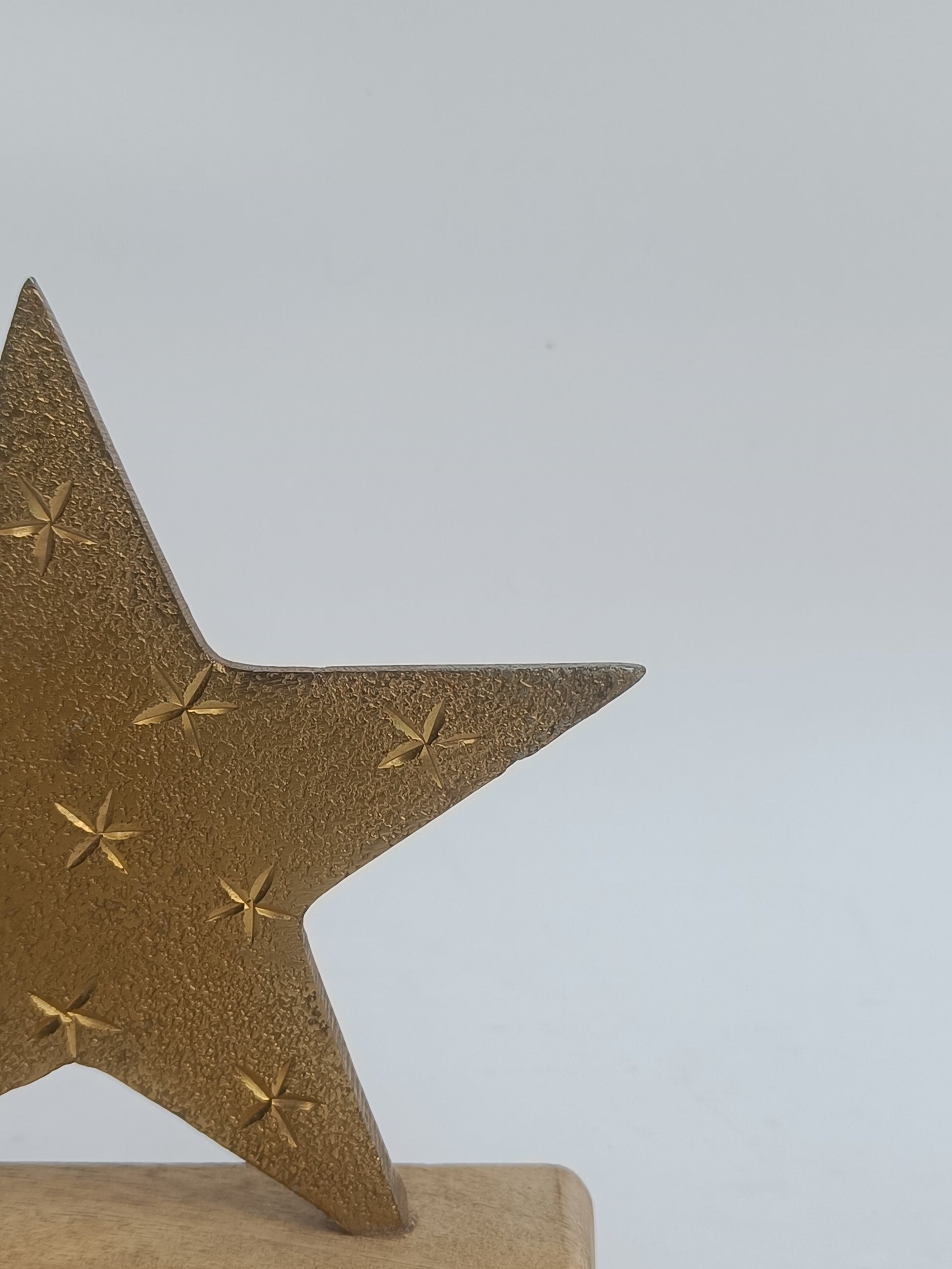Gold Embossed Star on Wooden Base